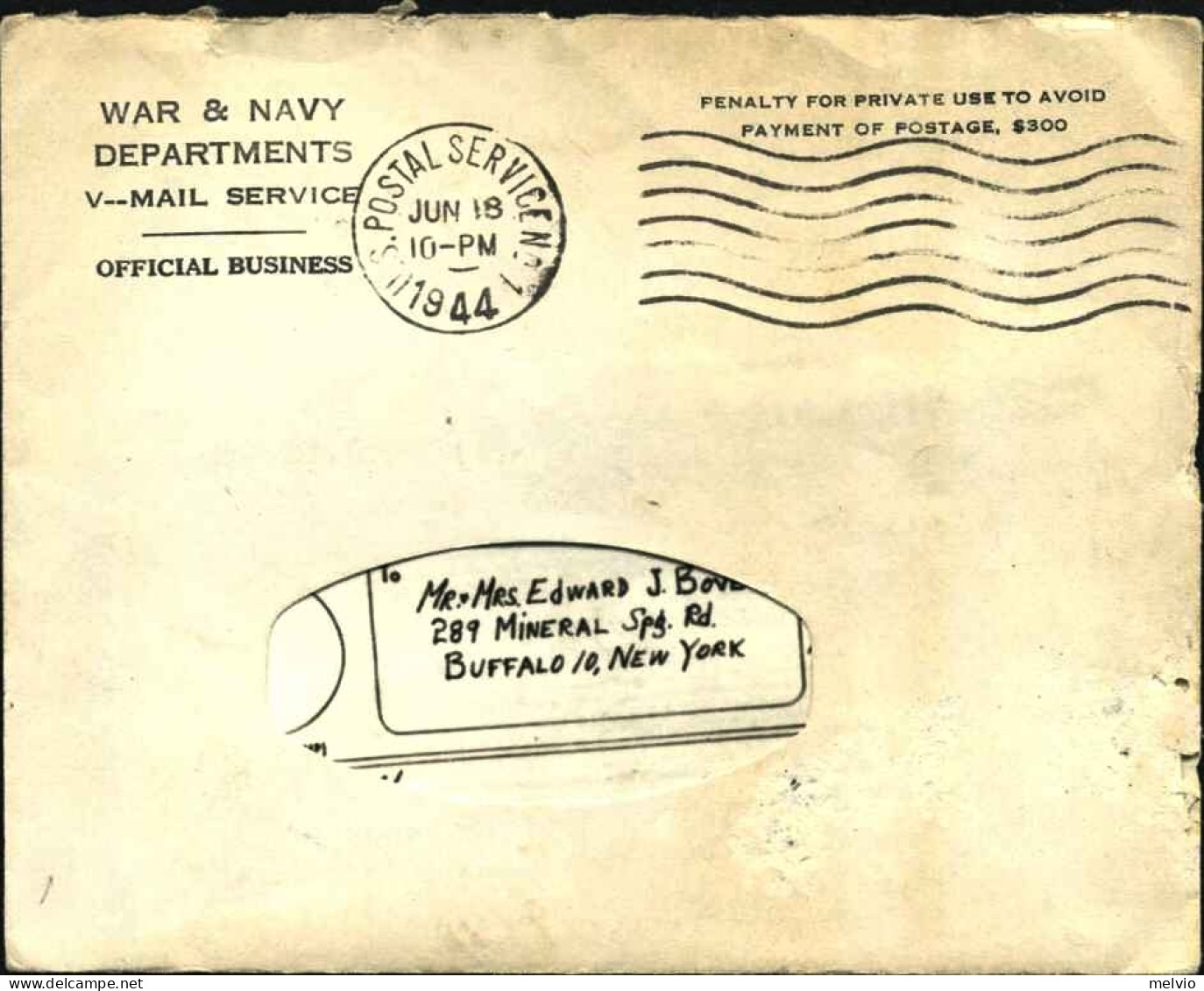 1944-U.S.A. Busta Del War E Navy Dept. Con All'interno Lettera Microfilmata Annu - Storia Postale