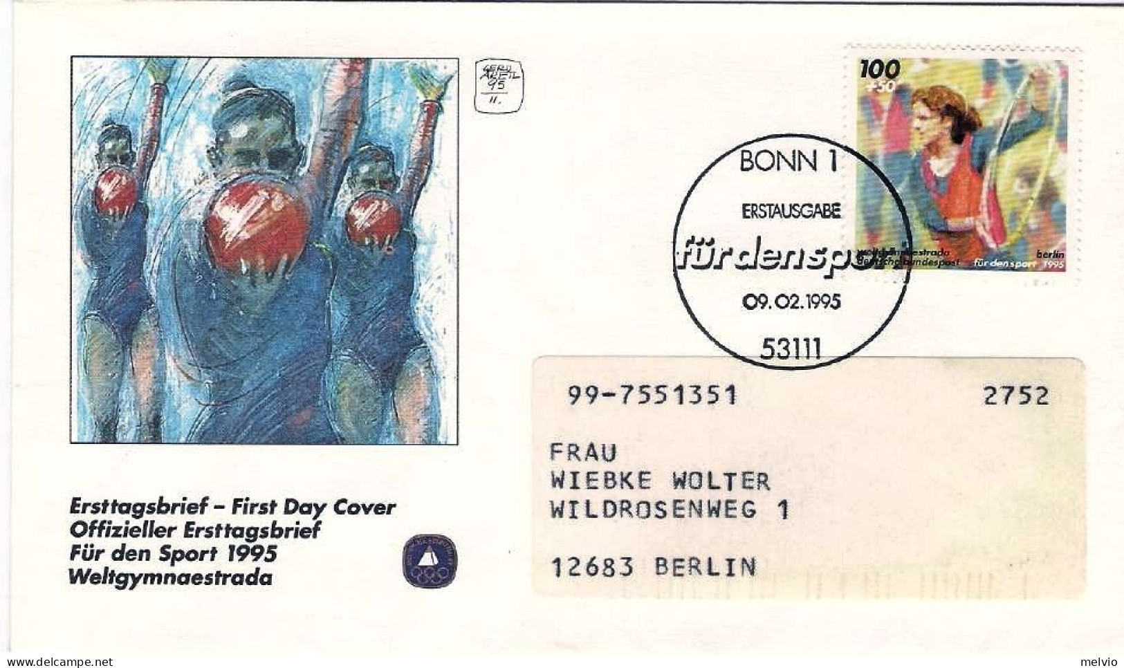 1995-Germania 100p."10 Mondiale Di Ginnastica"su Fdc Illustrata - Covers & Documents