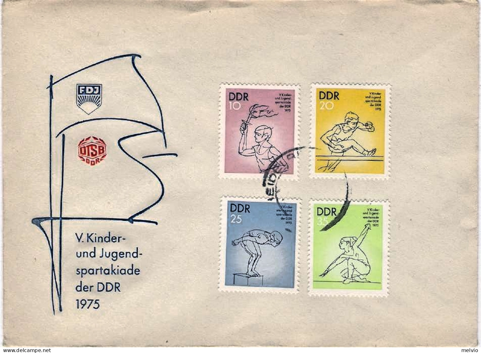 1975-Germania DDR S.4v."Quinti Giochi Della Gioventu'"su Fdc Illustrata - Cartas & Documentos