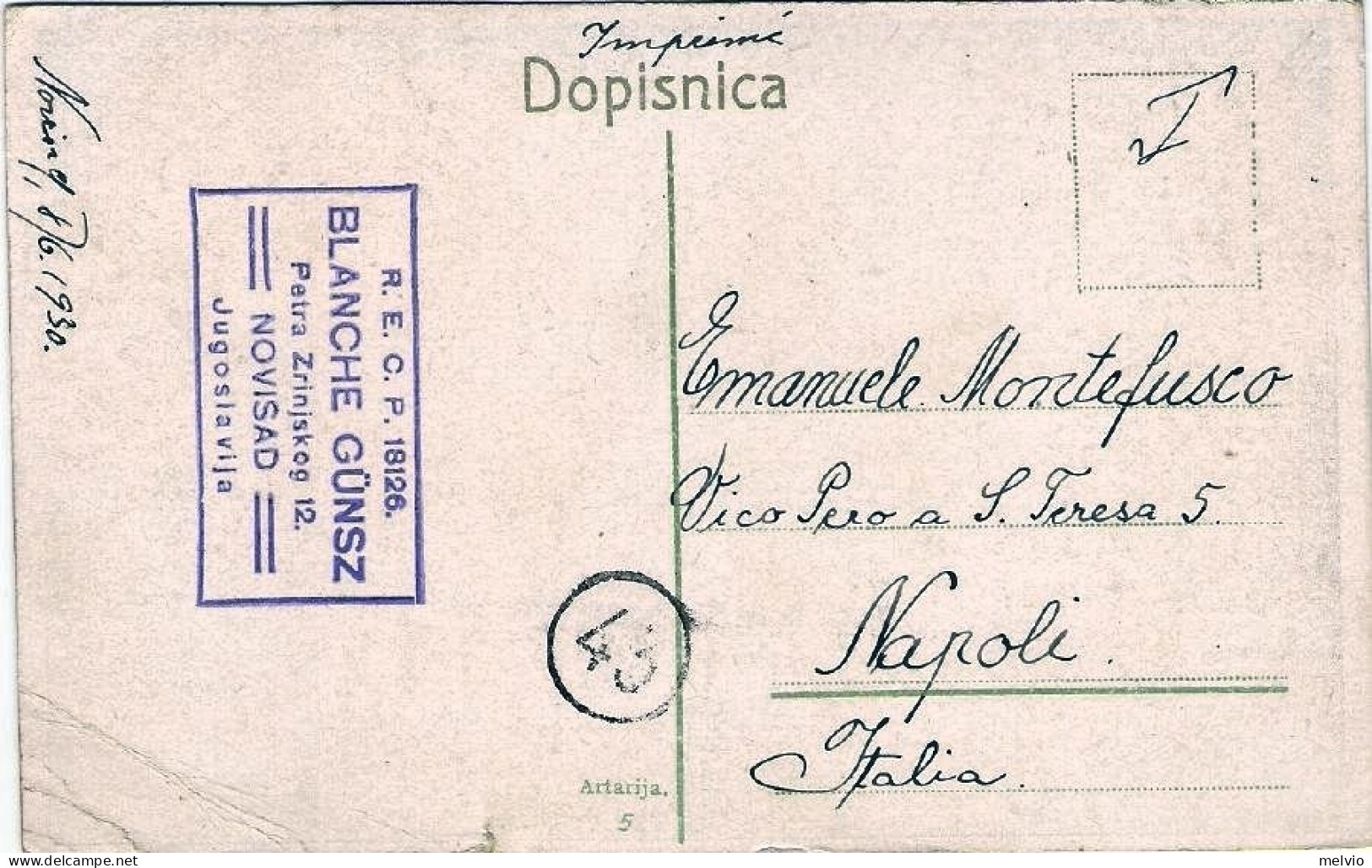 1930-Jugoslavia Cartolina Novisad Artesko Kupatilo Diretta In Italia - Joegoslavië
