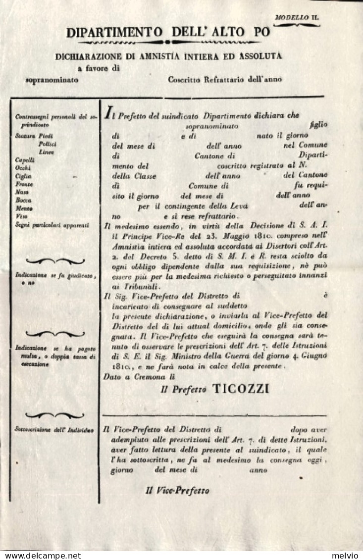 1810-ex Repubblica Cisalpina Dipartimento Dell'alto Po-foglio Nuovo Di Dichiaraz - Historical Documents