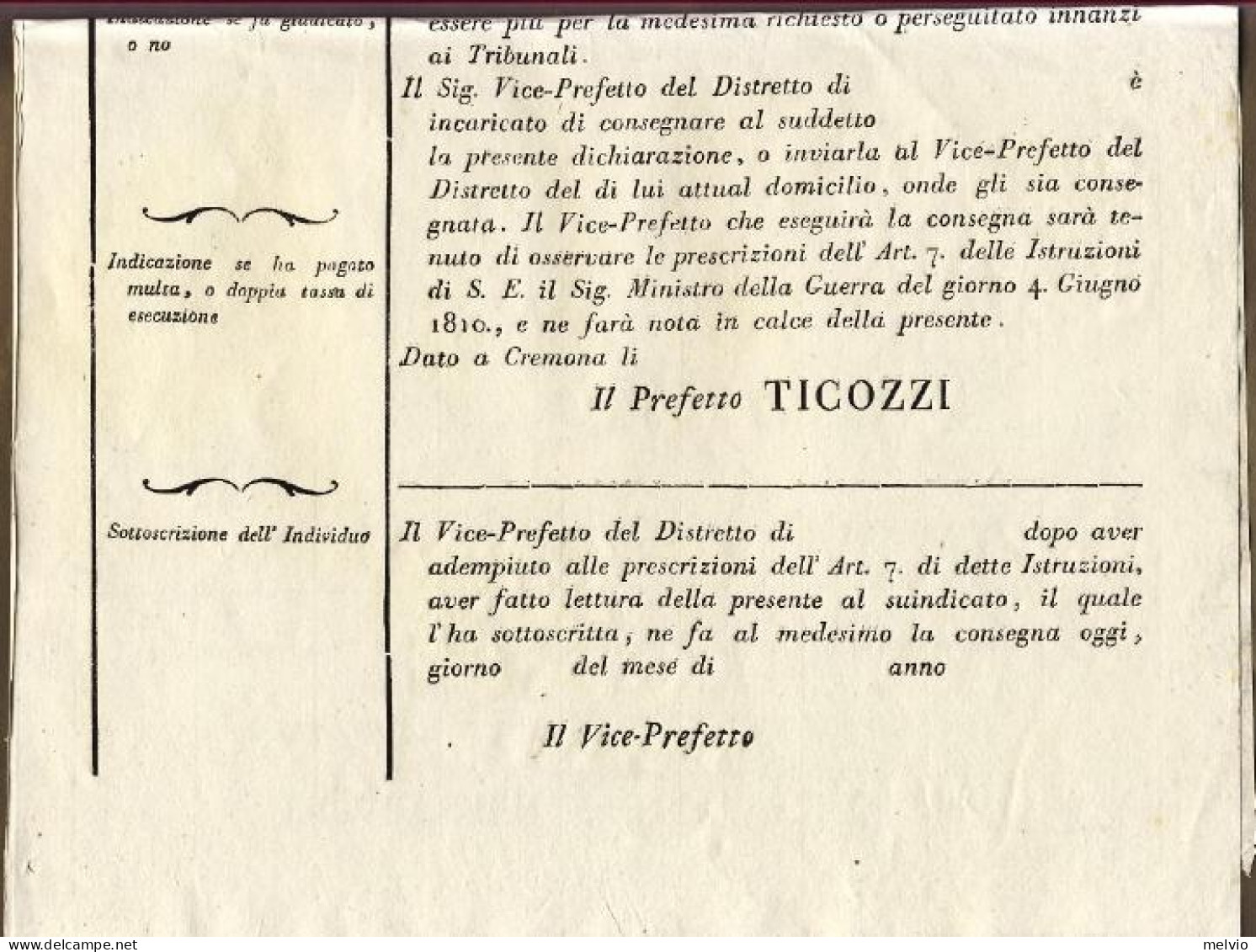 1810-ex Repubblica Cisalpina Dipartimento Dell'alto Po-foglio Nuovo Di Dichiaraz - Historische Dokumente