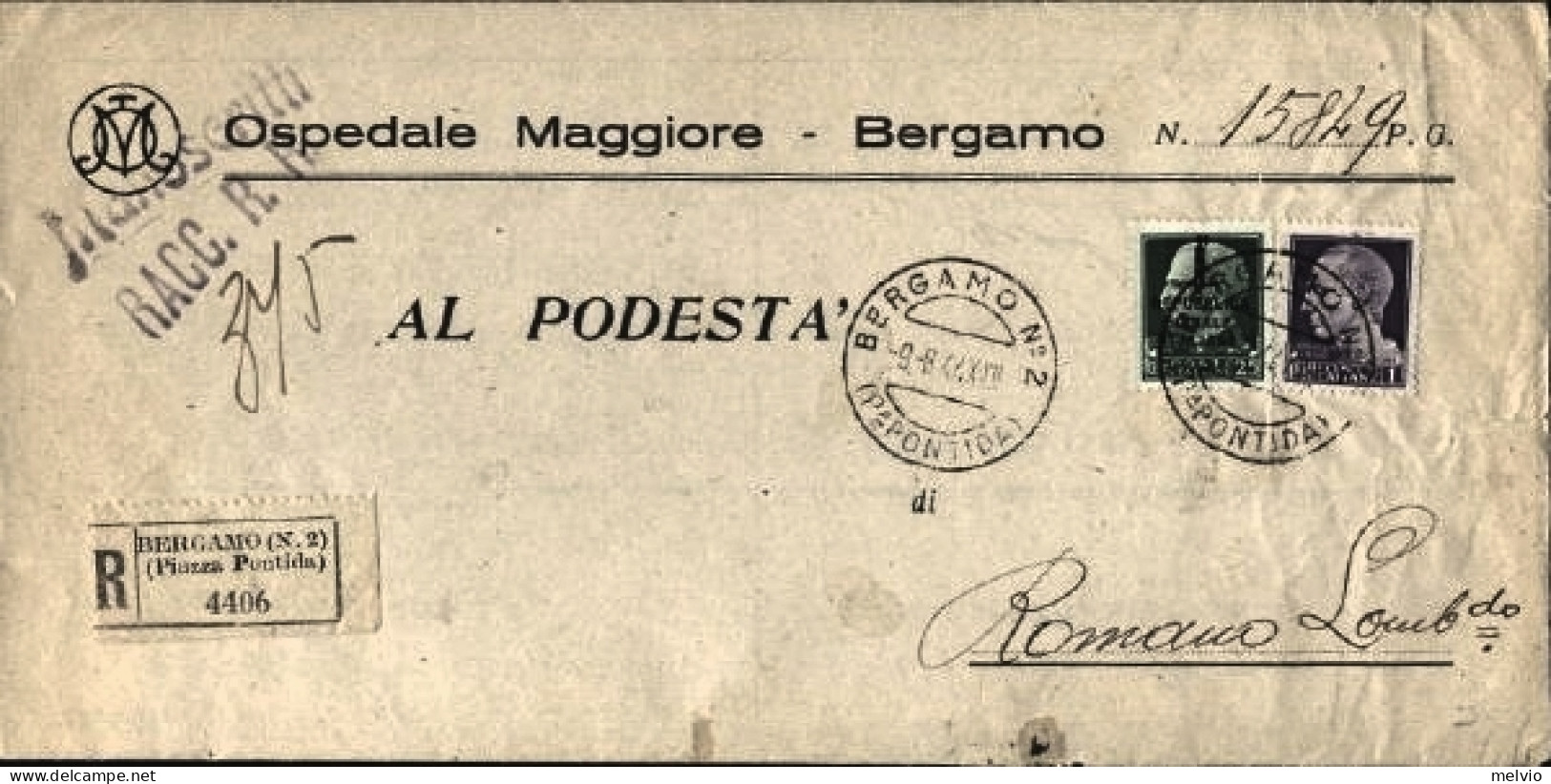 1944-Imperiale Lire 1 E Imperiale Sopra. Bfascetto C.25 Su Piego Raccomandato Be - Marcophilie