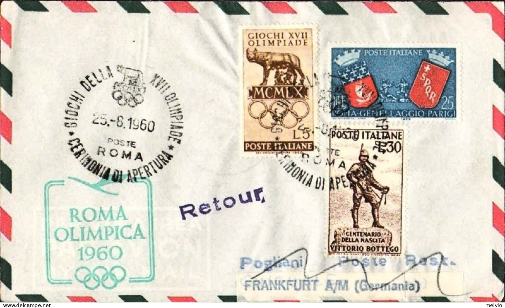 1960-Lufthansa Roma-Francoforte Del 25 Agosto - Airmail