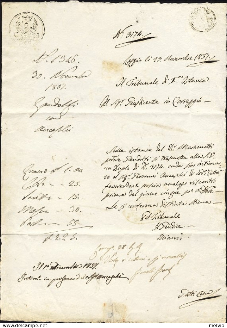 1857-lettera Con Testo Ovale "Cancelleria Del Tribunale Di Distanza In Reggio" S - Sin Clasificación