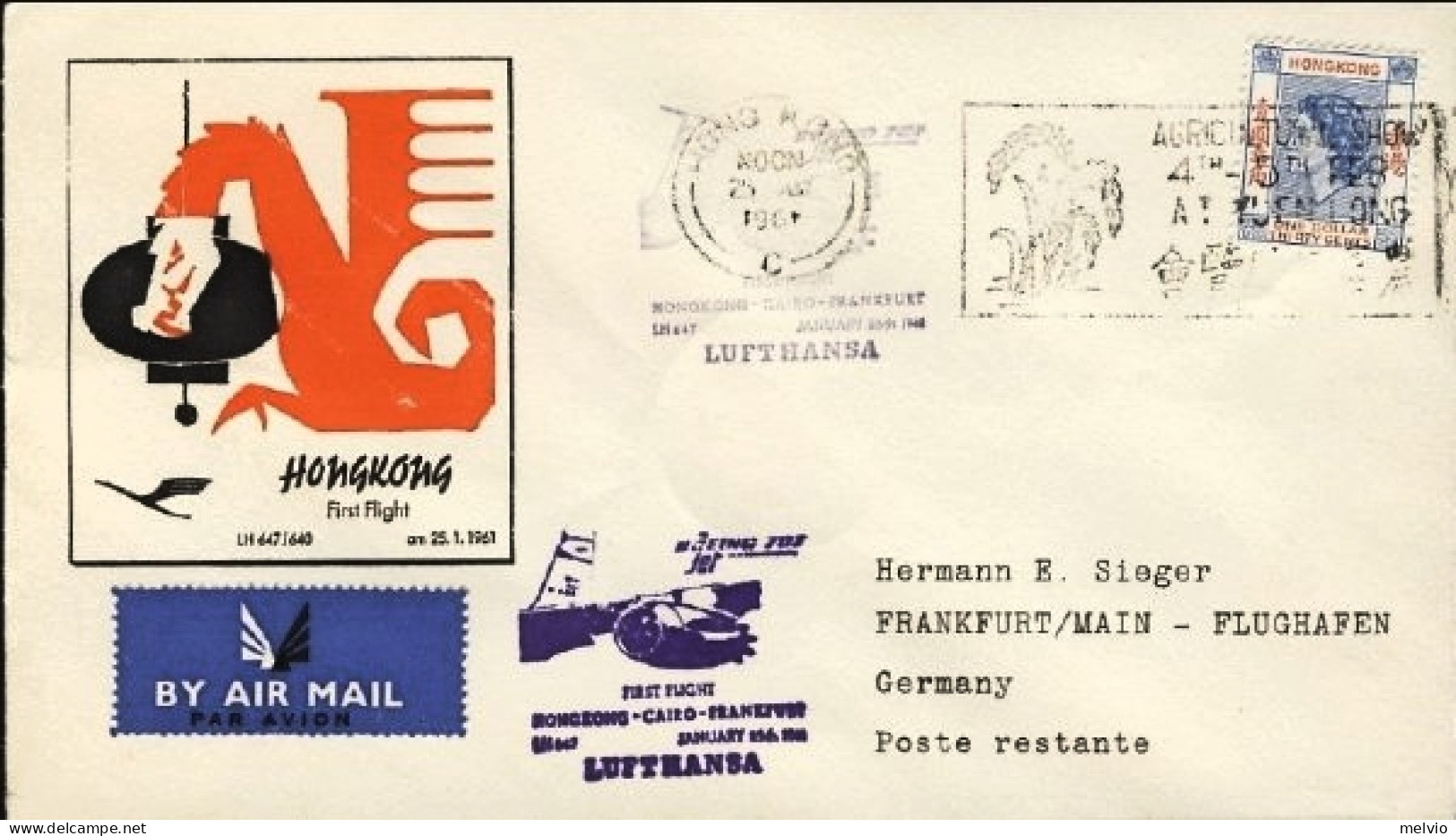 1961-Hong Kong I^volo Lufthansa Hong Kong-Francoforte Del 25 Gennaio - Brieven En Documenten