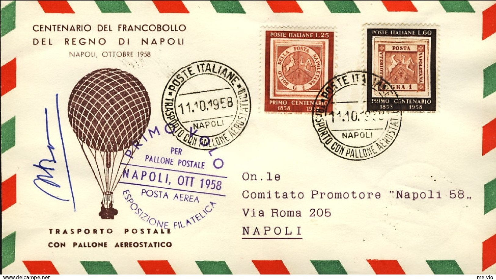 1958-commemorativo Del Primo Trasporto Postale Con Pallone Aereostatico, Realmen - Poste Aérienne