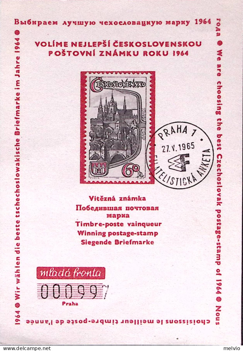 1965-CECOSLOVACCHIA Praga Sondaggio Filatelico Annullo Speciale (27.5) Su Carton - Autres & Non Classés