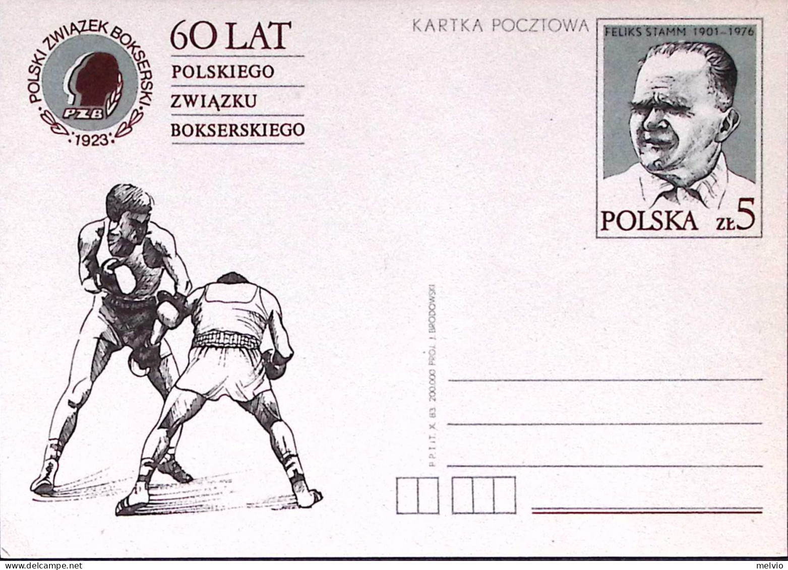 1983-POLONIA 60 Federazione Pugilistica Polacca Cartolina Postale Z.5 Nuova - Altri & Non Classificati