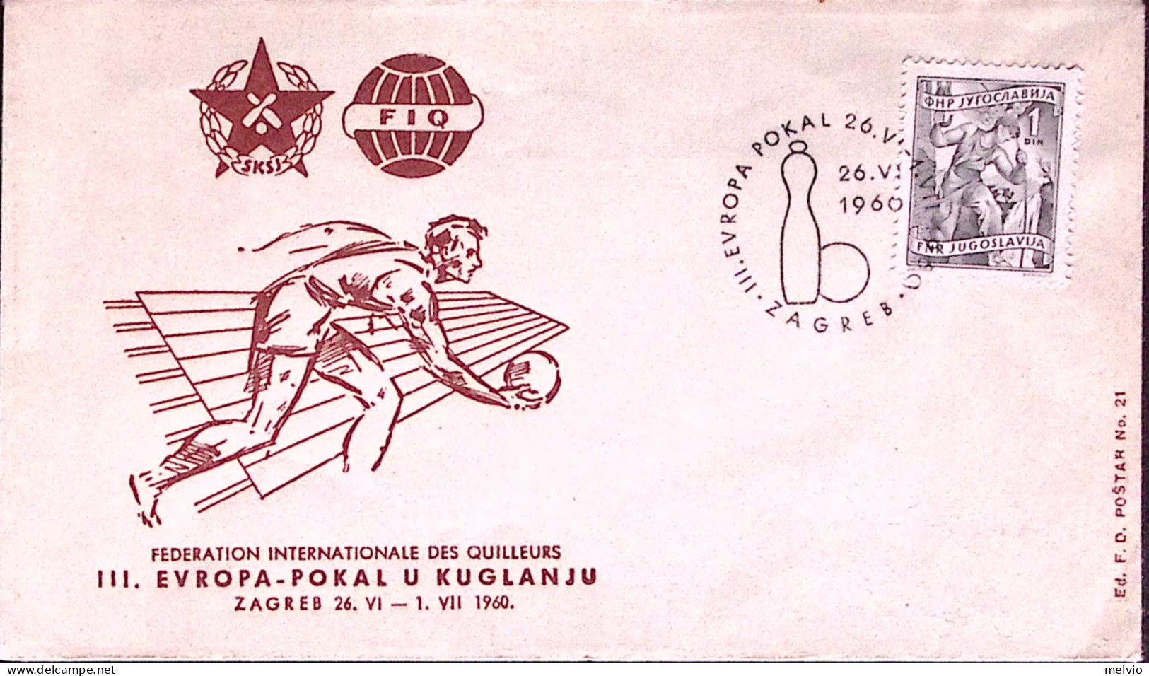 1960-Jugoslavia Zagabria 3 Coppa Europea Bowling Annullo Speciale (26.5) Su Bust - Altri & Non Classificati