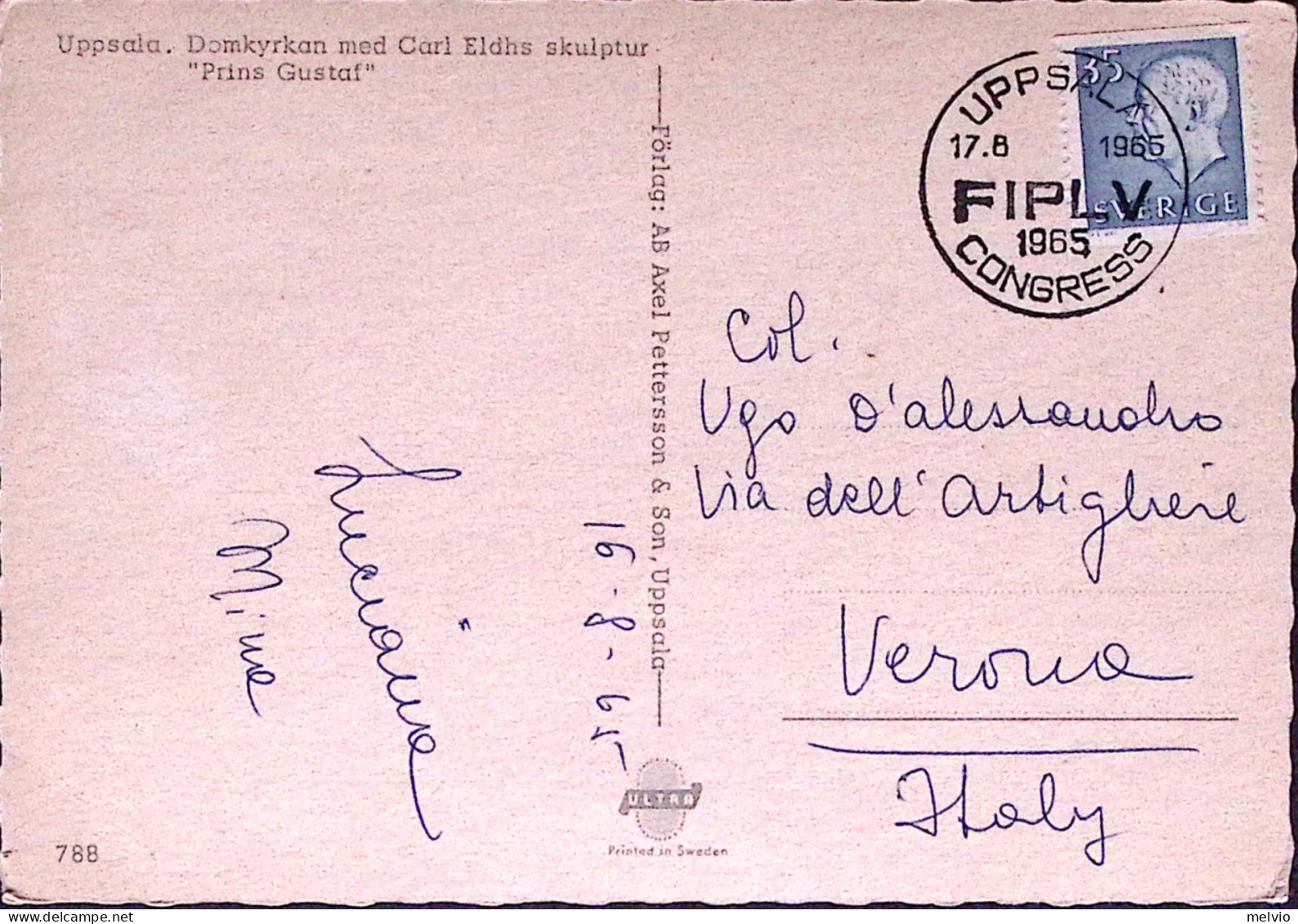 1965-SVEZIA Uppsala Congresso FIPLV Annullo Speciale (17.8) Su Cartolina Per L'I - Otros & Sin Clasificación