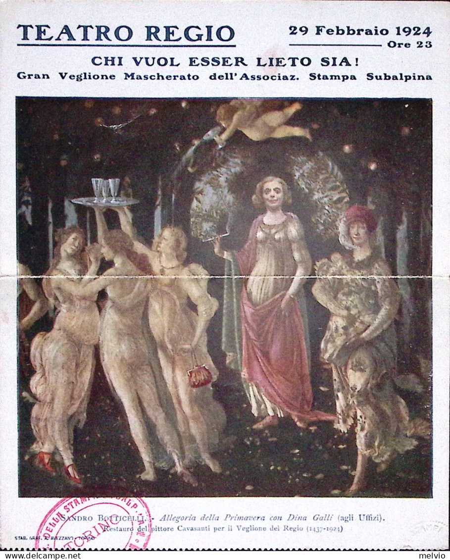 1924-TORINO Teatro Regio Pubblicitaria Veglione Mascherato (29.2) Doppia Nuova - Muziek