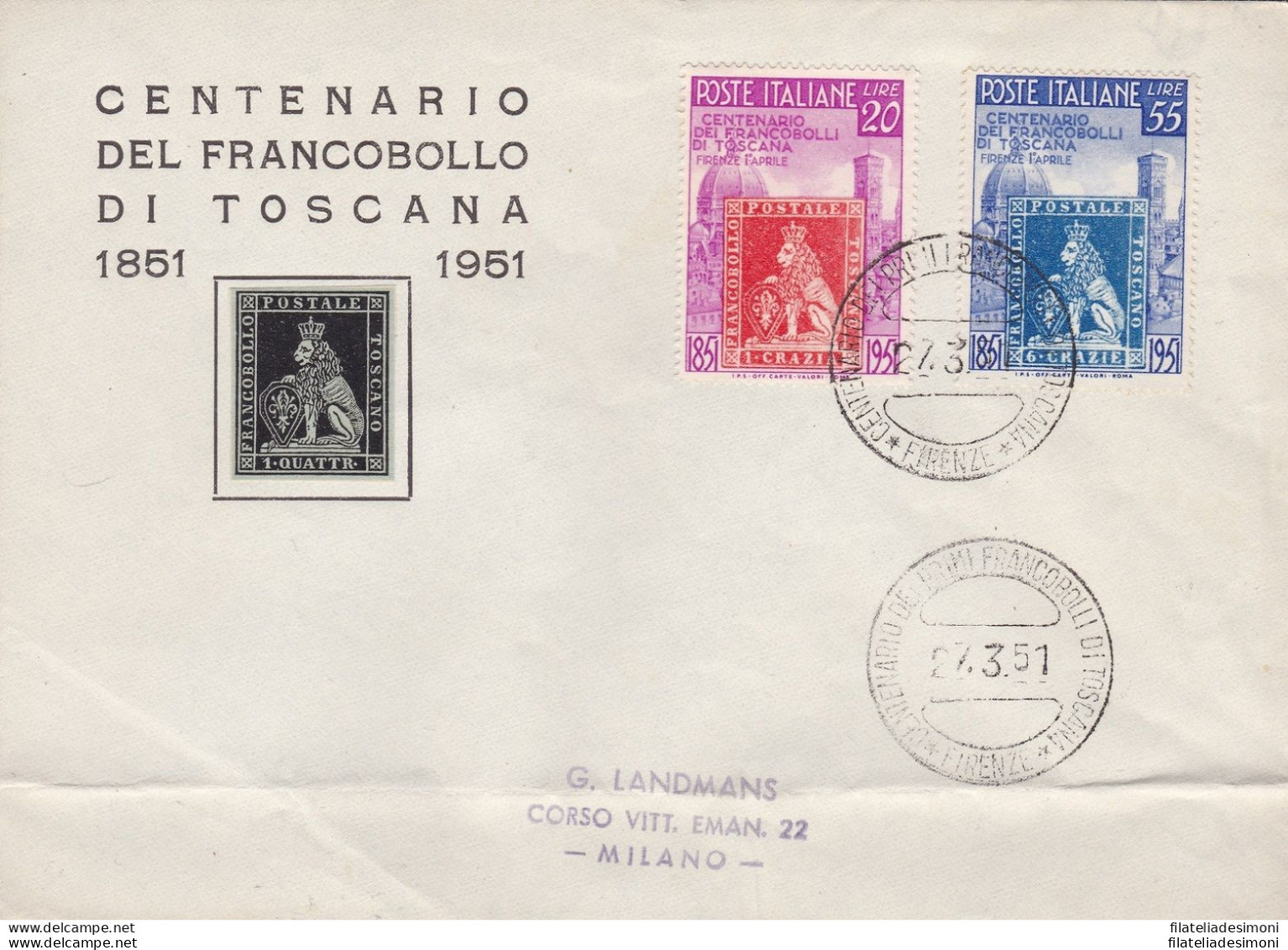 1951 100° Francobolli Di Toscana, N° 653/654 Su Lettera Non Viaggiata - Europe