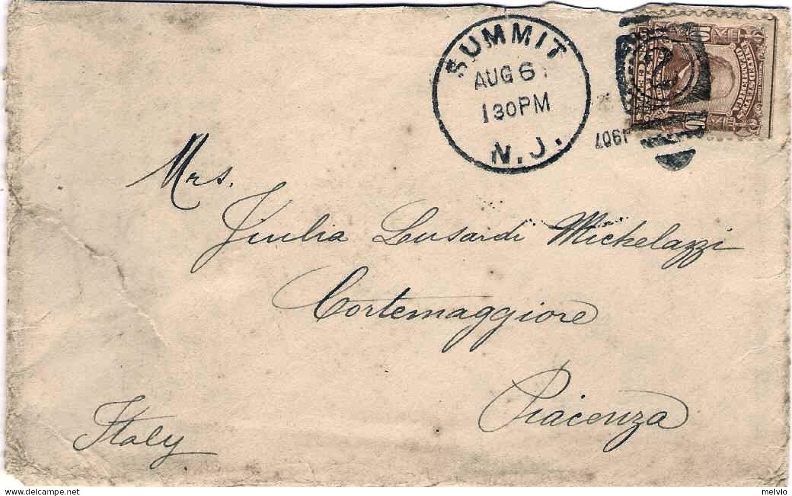 1907-U.S.A. Lettera Diretta In Italia Affrancata 10c.bruno Daniel Webster,annull - Marcofilie