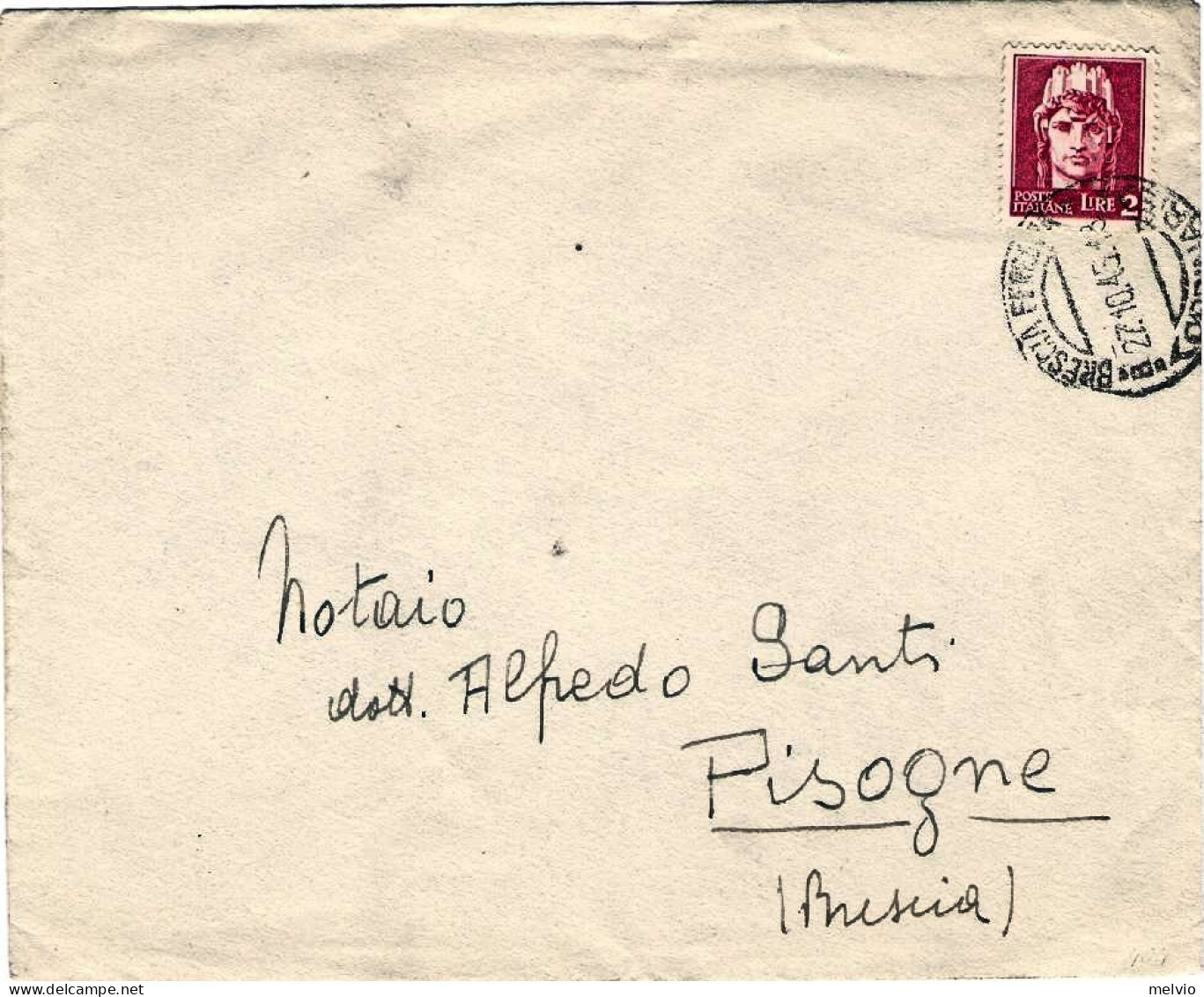 1945-busta Affrancata L.2 Emissione Di Novara "2 Largo",al Verso Bollo D'arrivo - Poststempel