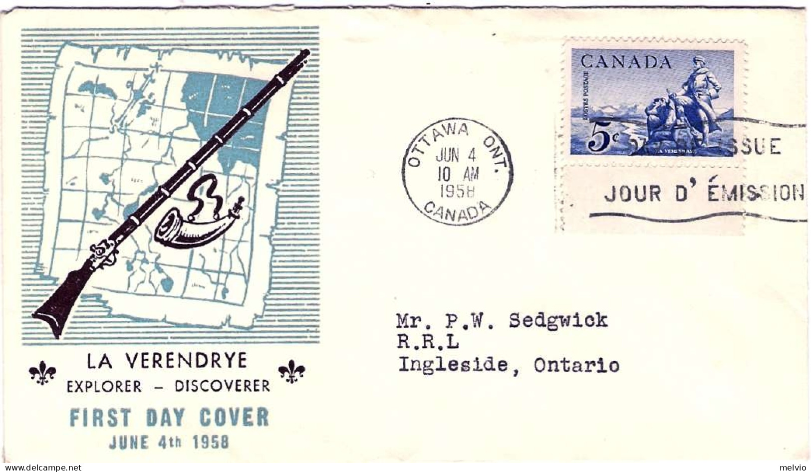 1958-Canada S.1v."La Verendrye,esploratore"su Fdc Illustrata - Autres & Non Classés