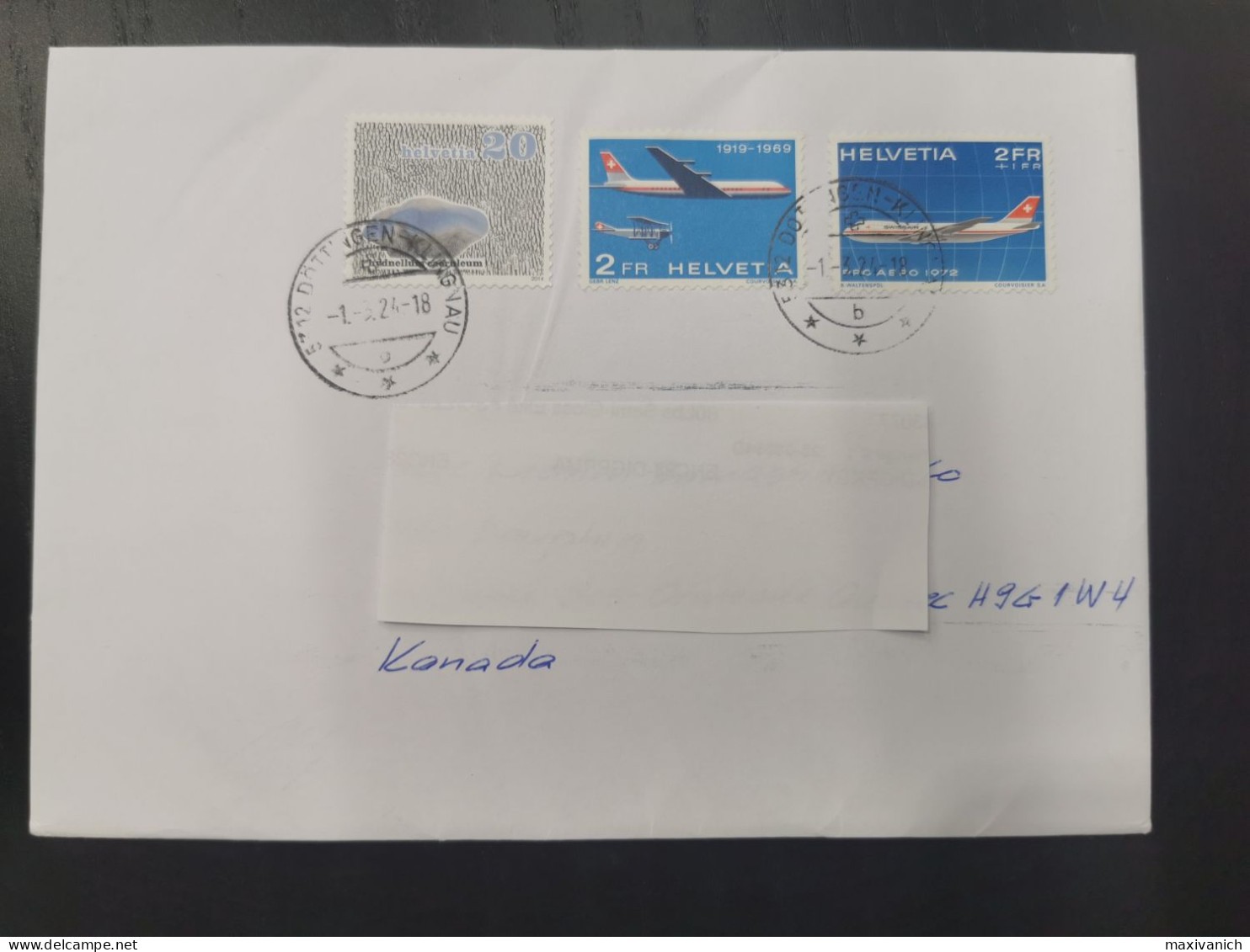 Switzerland 2014 Mushrooms Hydnellum 1972 Pro Aero Boeing 1969 DH Aviation Airplane Cover To Canada - Used Stamps