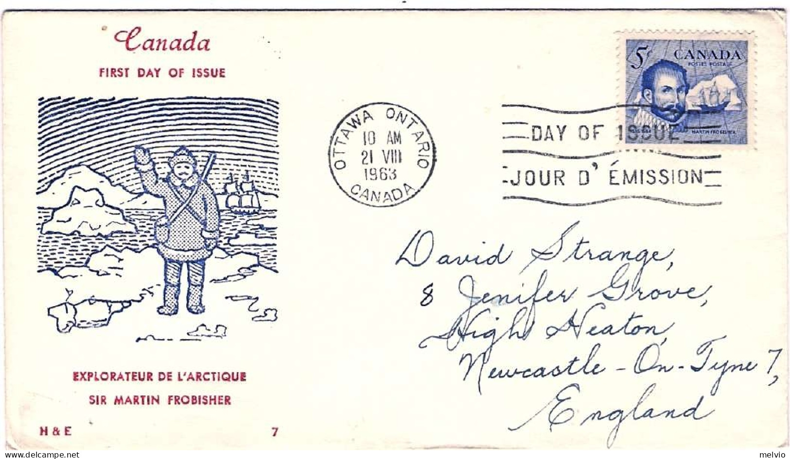 1963-Canada 5c."Sir M.Frobisher Esploratore Dell'Artico"su Fdc Illustrata - Sonstige & Ohne Zuordnung