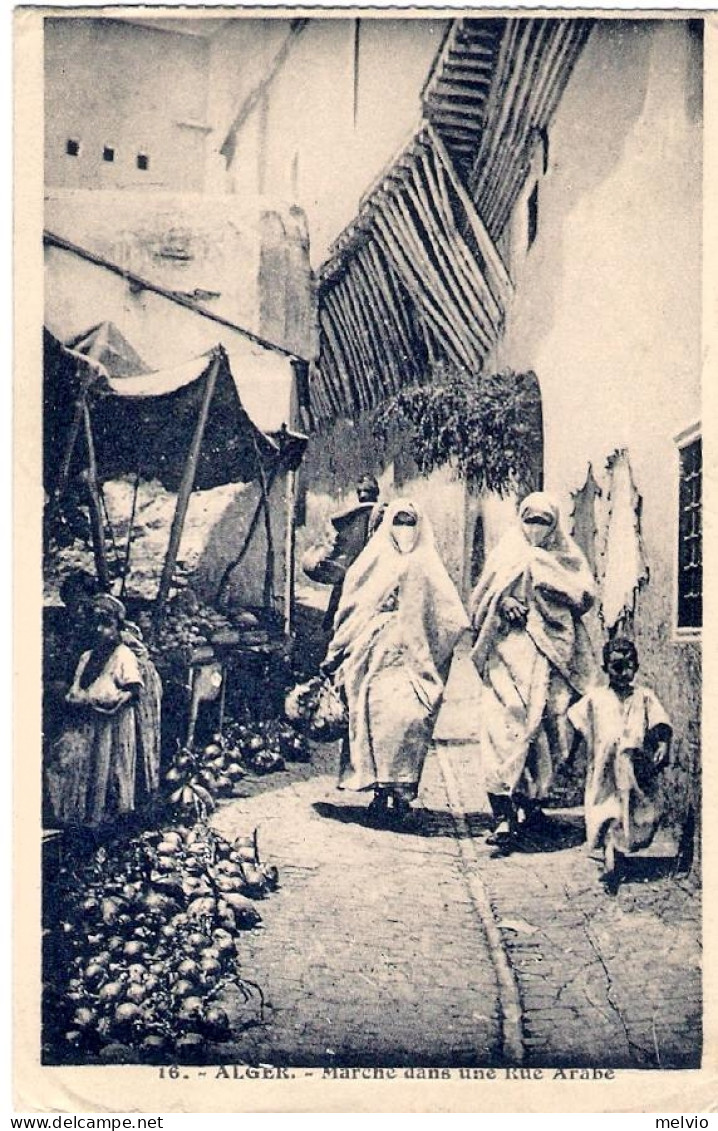 1936-Algeria Cartolina "Marce Dans Une Rue Arabe"diretta In Italia - Sonstige & Ohne Zuordnung