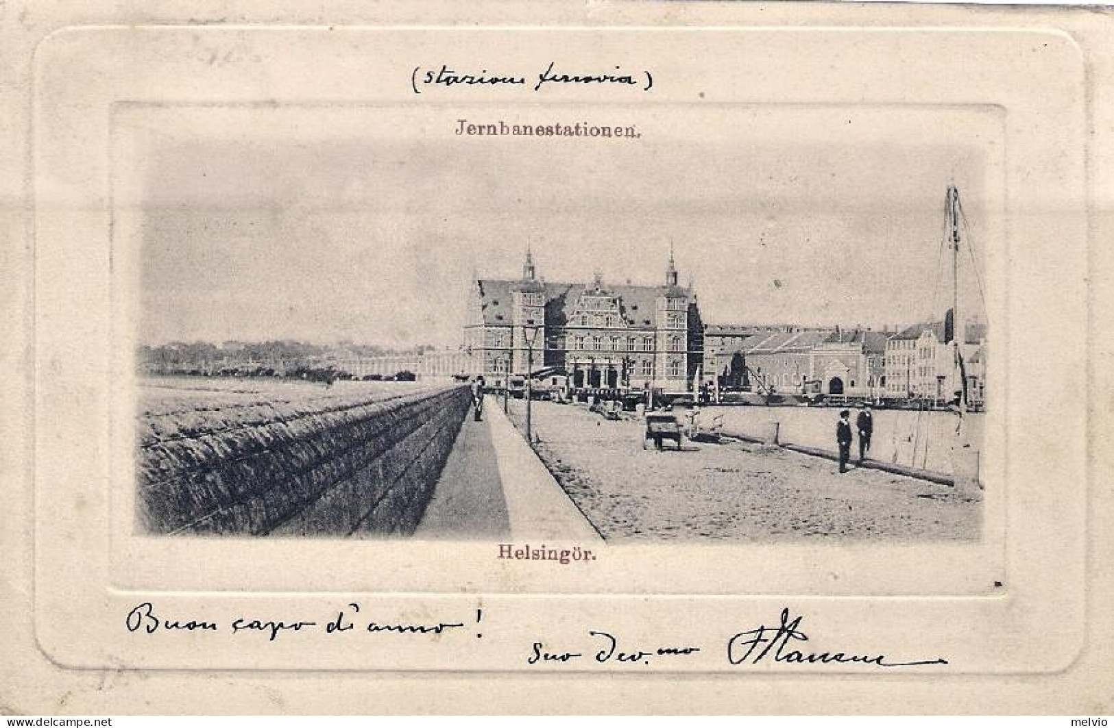 1899-Danimarca Cartolina "Jernbanestationen (stazione Ferroviaria) Helsingor"dir - Autres & Non Classés