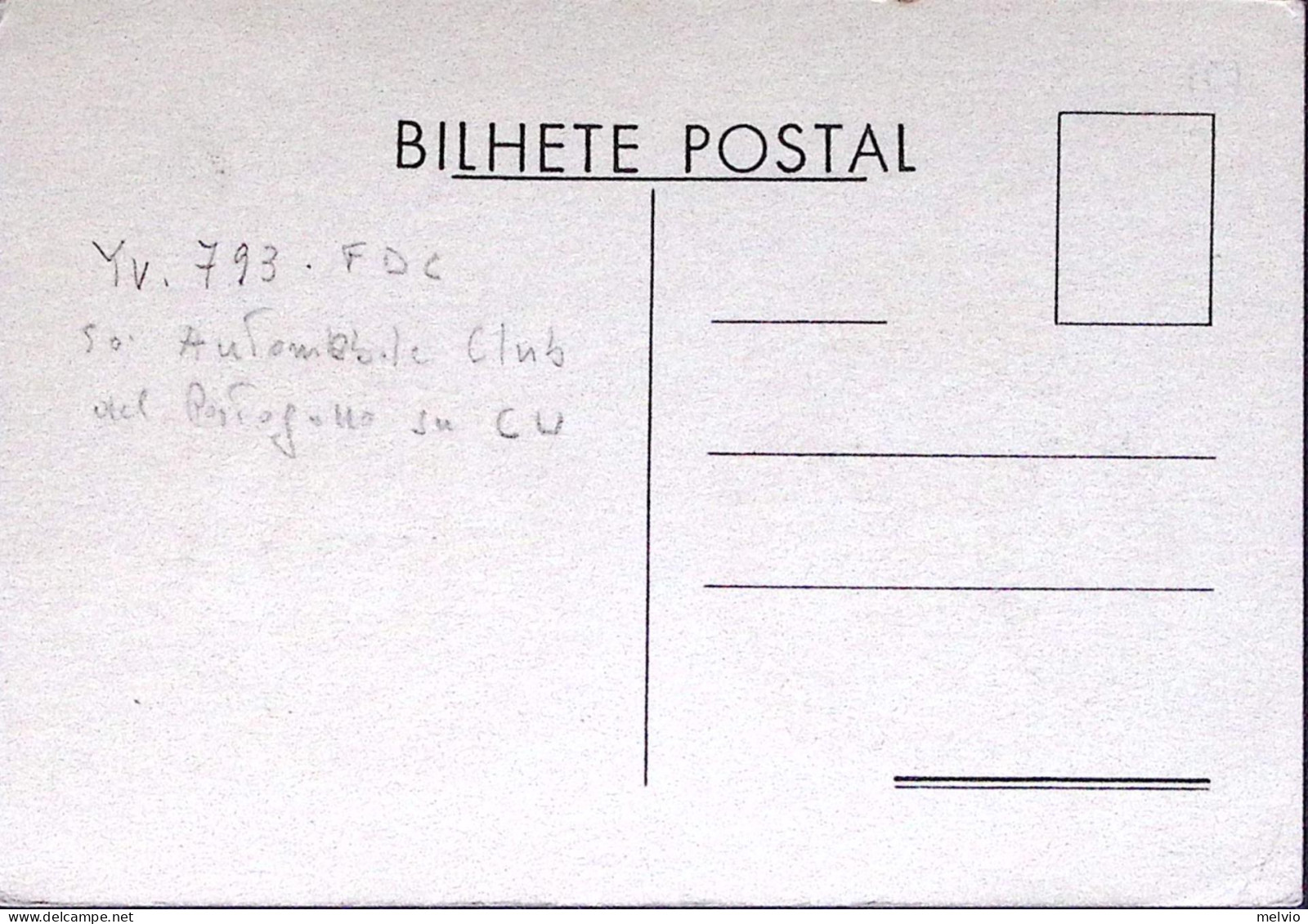 1953-PORTOGALLO 50 Automobile Club E.1 Non Annullato Su Cartolina - Marcophilie