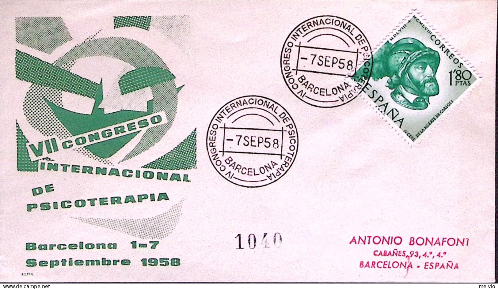 1958-SPAGNA Barcellona VII^Congresso Internazionale Psicoterapia Annullo Special - Other & Unclassified