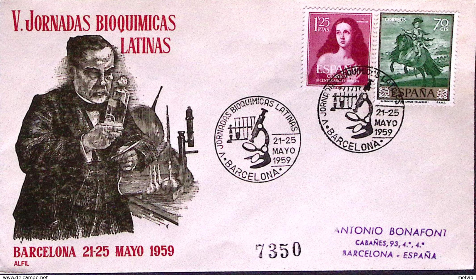 1959-SPAGNA Barcellona V Giornata Biochimica Latina Annullo Speciale (21-25.5) S - Andere & Zonder Classificatie