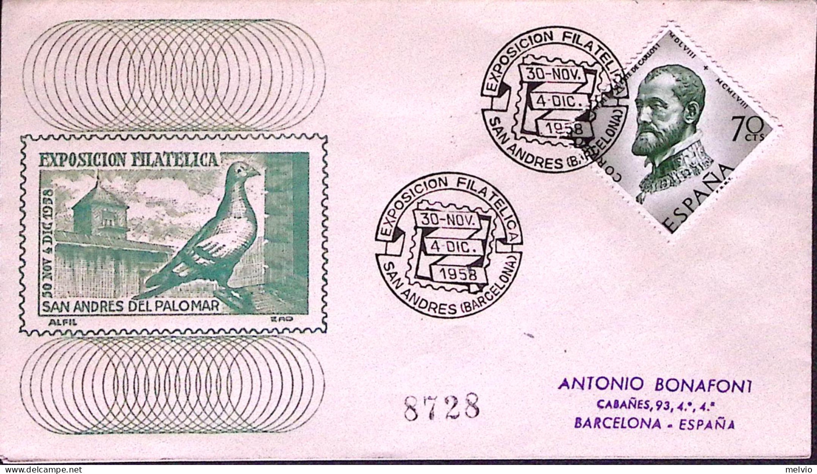 1958-SPAGNA San Andres Esposizione Filatelica Annullo Speciale (30.11-4.12) Su B - Other & Unclassified