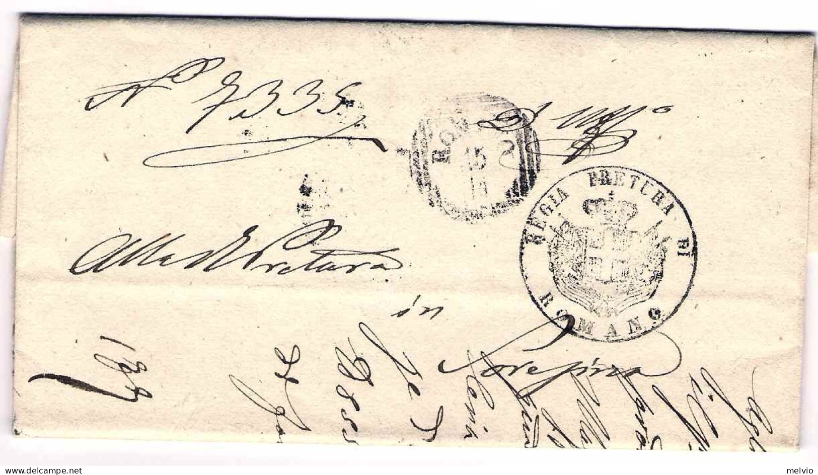 1860-lettera In Franchigia Con Annullo A Linee Orizzontali E Verticali Di Romano - Non Classés