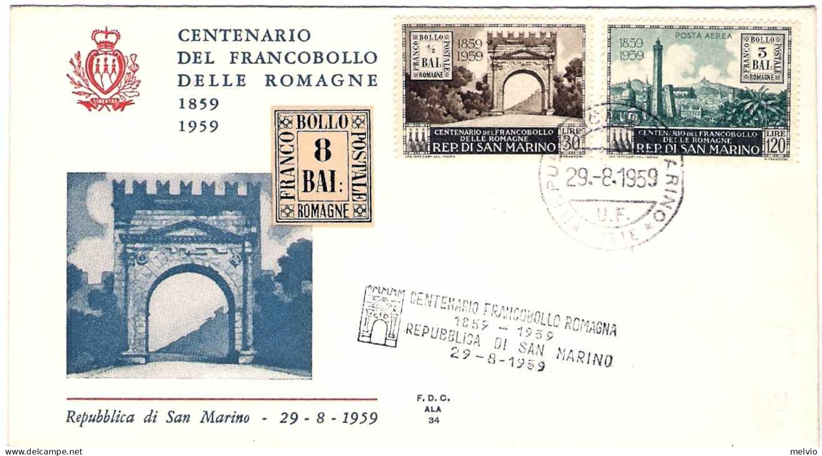 1959-San Marino S.2v."centenario Del Francobollo Delle Romagne"su Fdc - FDC