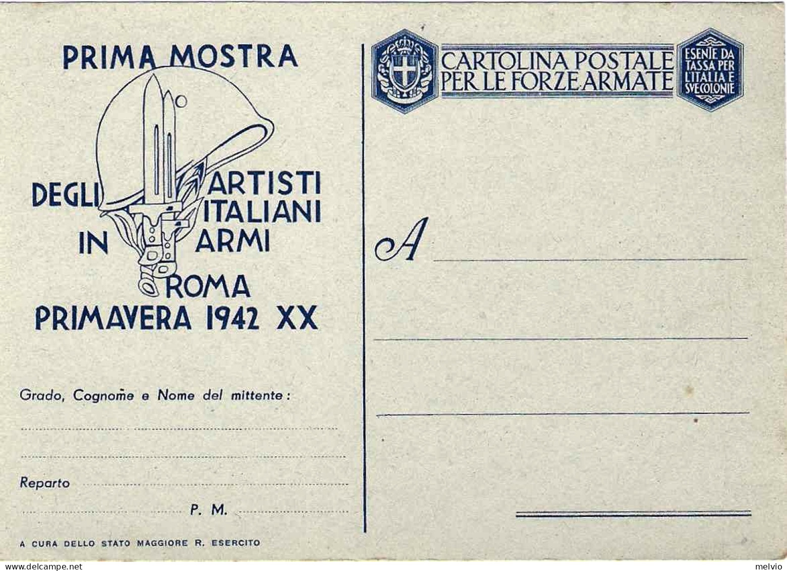 1943-"prima Mostra Degli Artisti Italiani In Armi"cat.Filagrano Euro 15 - Stamped Stationery