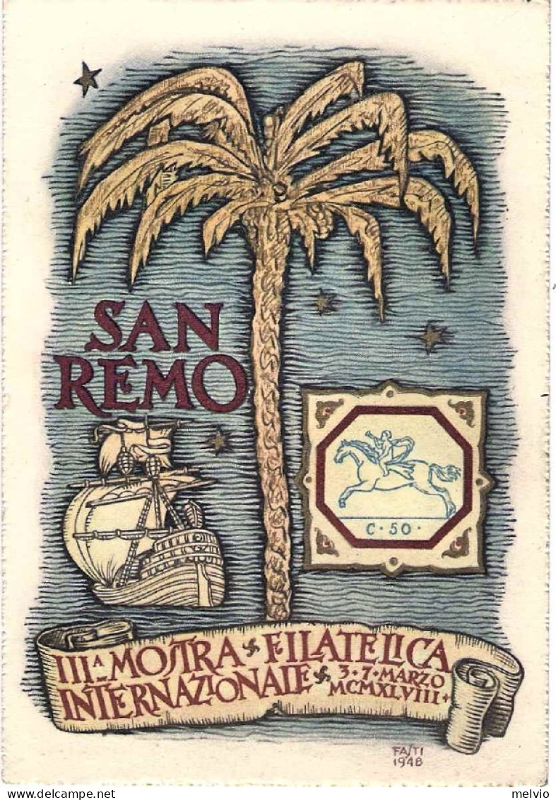 1948-cartolina III^mostra Filatelica Internazionale Sanremo Affrancata L.3 Democ - Manifestations