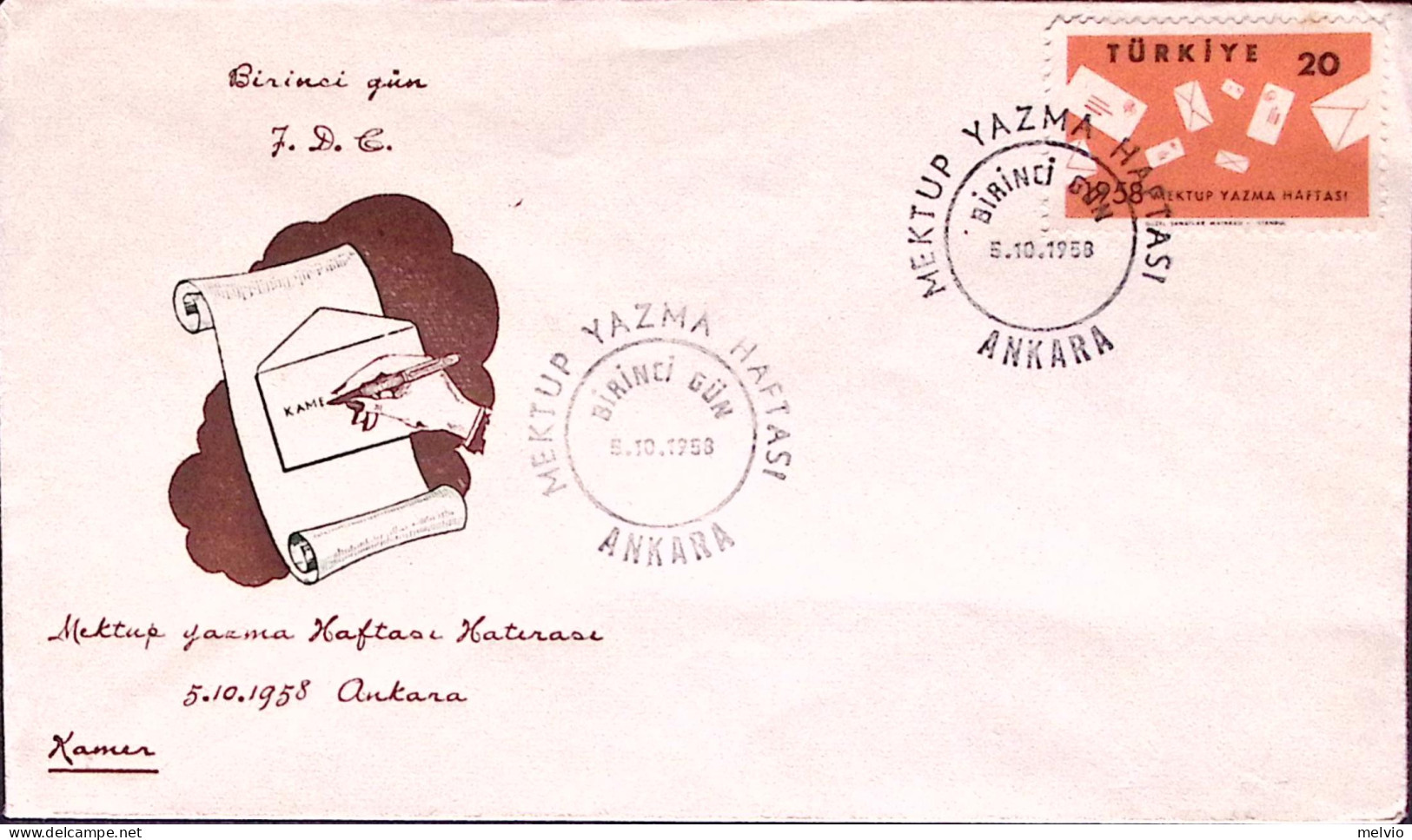 1958-TURCHIA Settimana Della Lettera Su Busta Fdc - Altri & Non Classificati