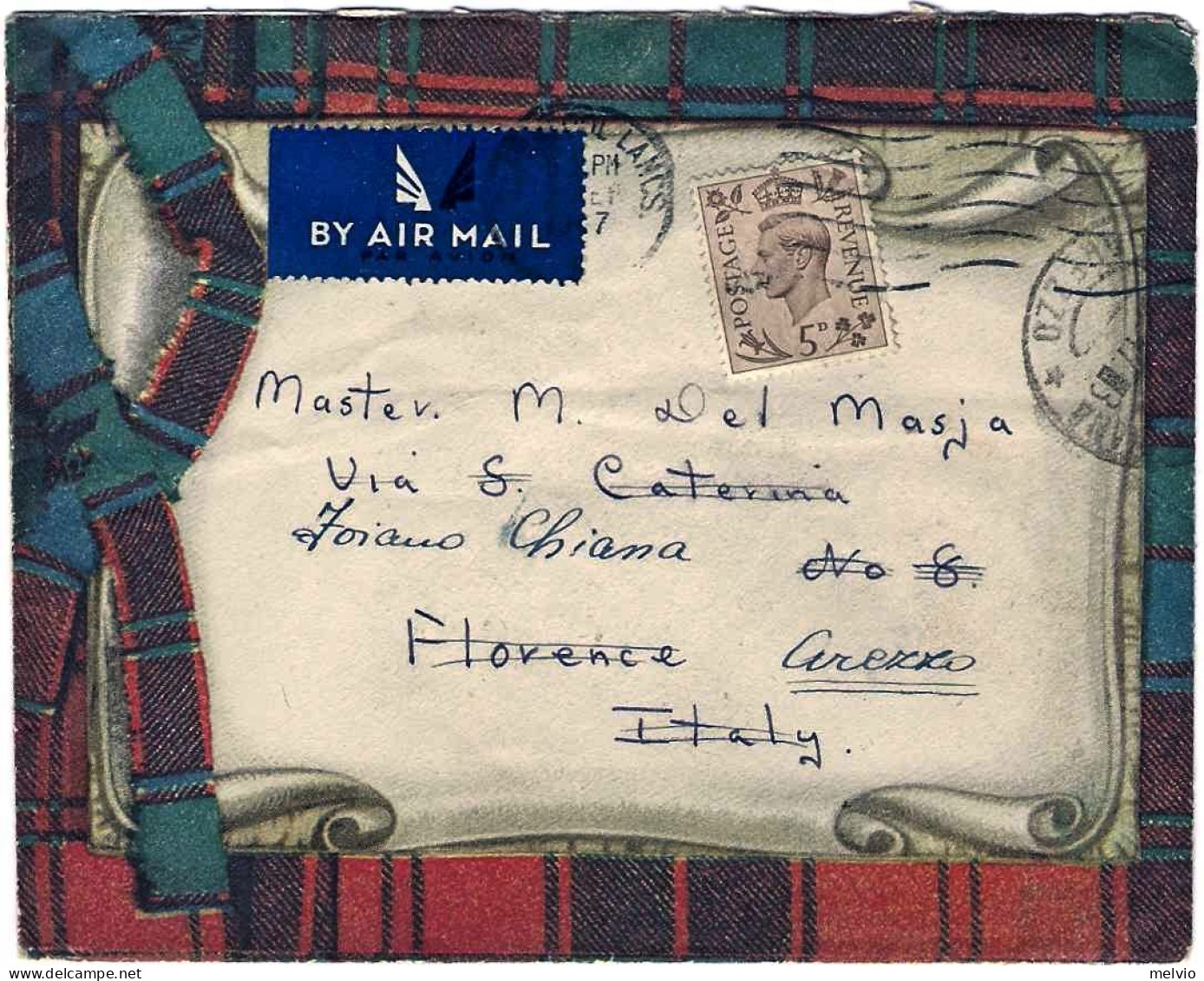 1947-Gran Bretagna Graziosa Busta Con Motivo Tessuto Scozzese Affrancata 5p.Gior - Otros & Sin Clasificación