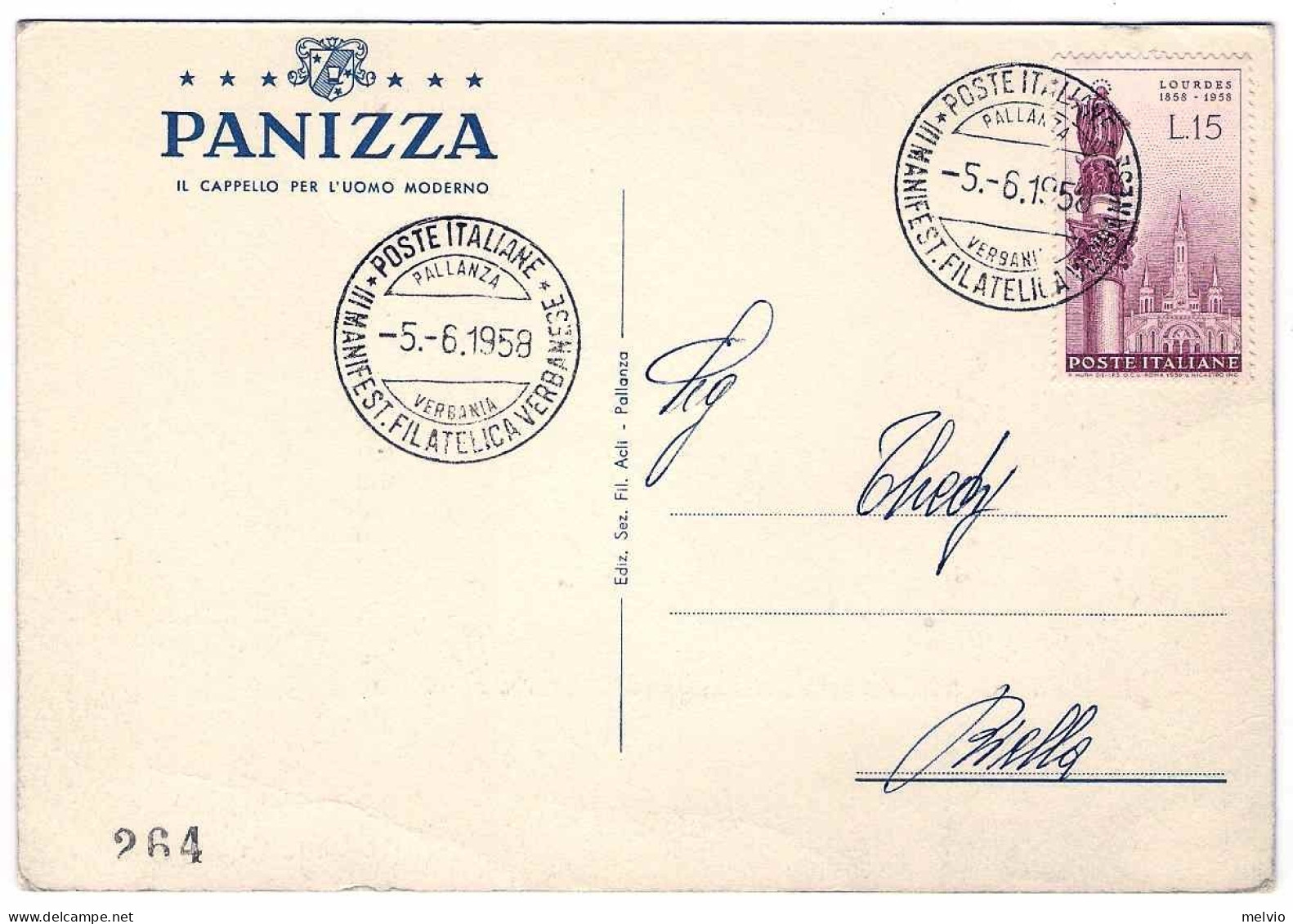 1958-cartolina III^manifestazione Filatelica Verbanese Affrancata L.15 Lourdes C - Betogingen