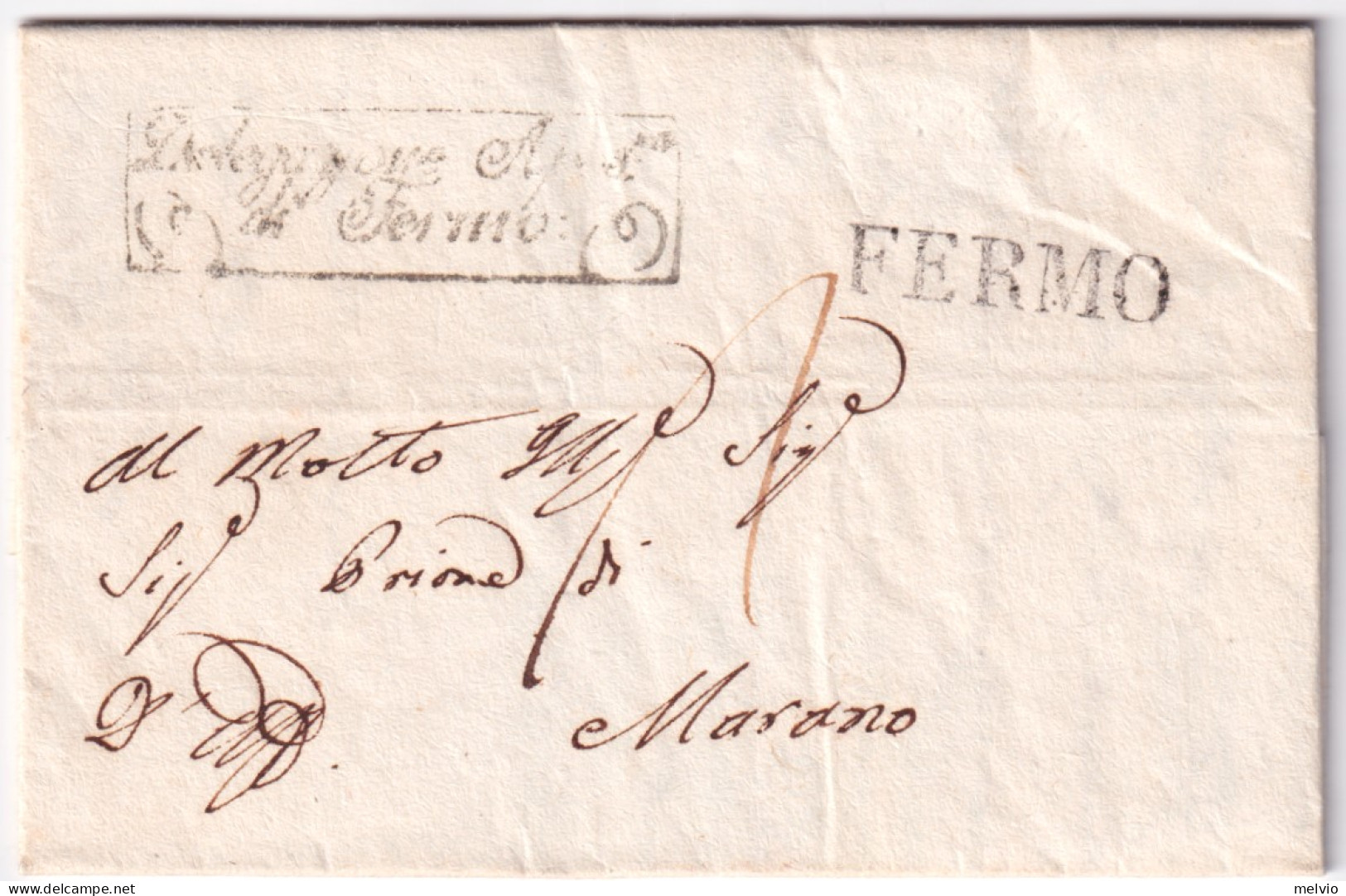 1836-PONTIFICIO FERMO SD Su Lettera Completa Testo (2.11) - 1. ...-1850 Prefilatelia