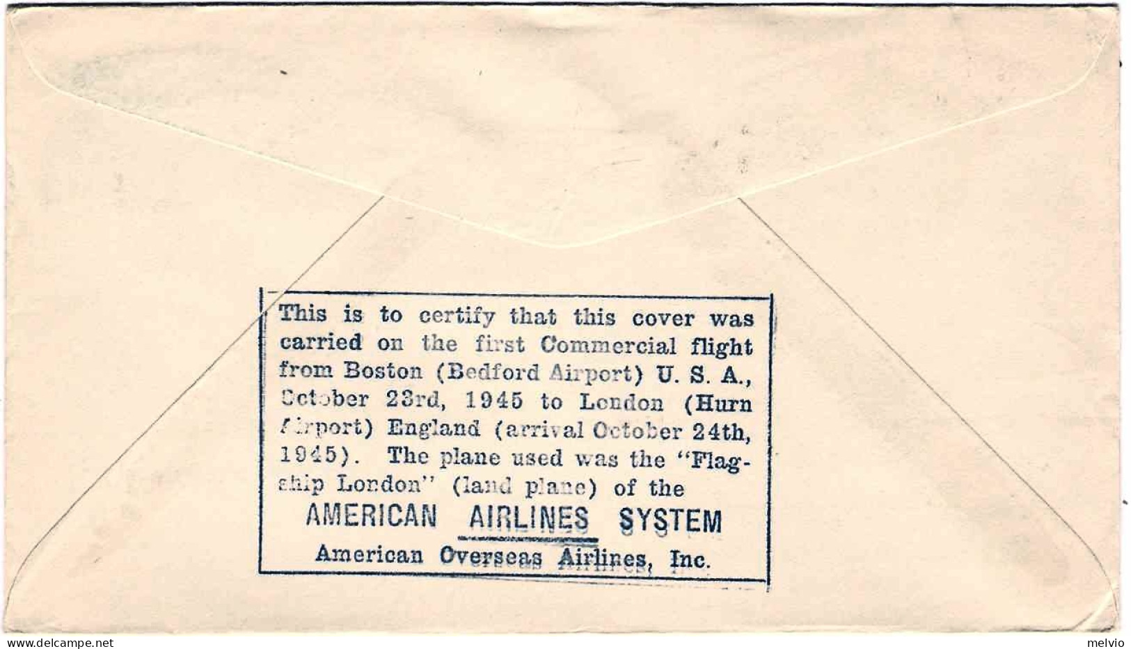 1945-U.S.A. Affr. Commemorativo Del I^volo American Airlines Boston London Del 2 - Brieven En Documenten