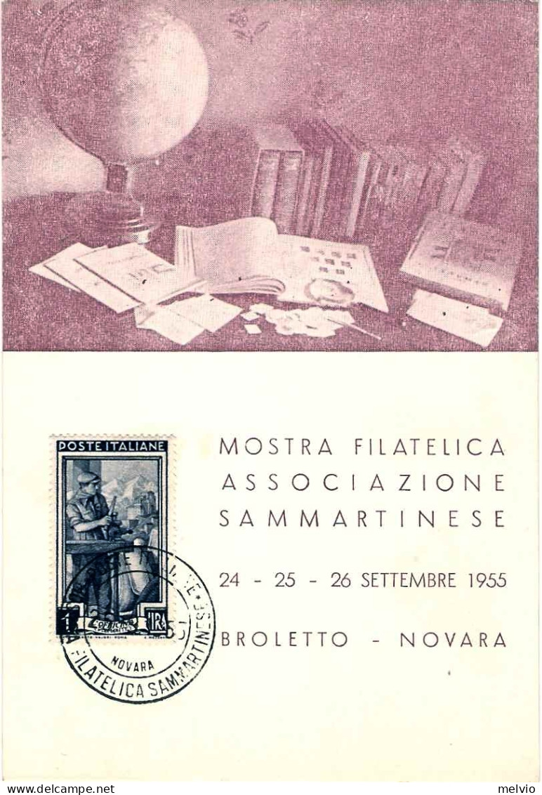 1955-Novara Broletto Cartolina Mostra Filatelica Associazione Sammartinese-affra - Manifestations