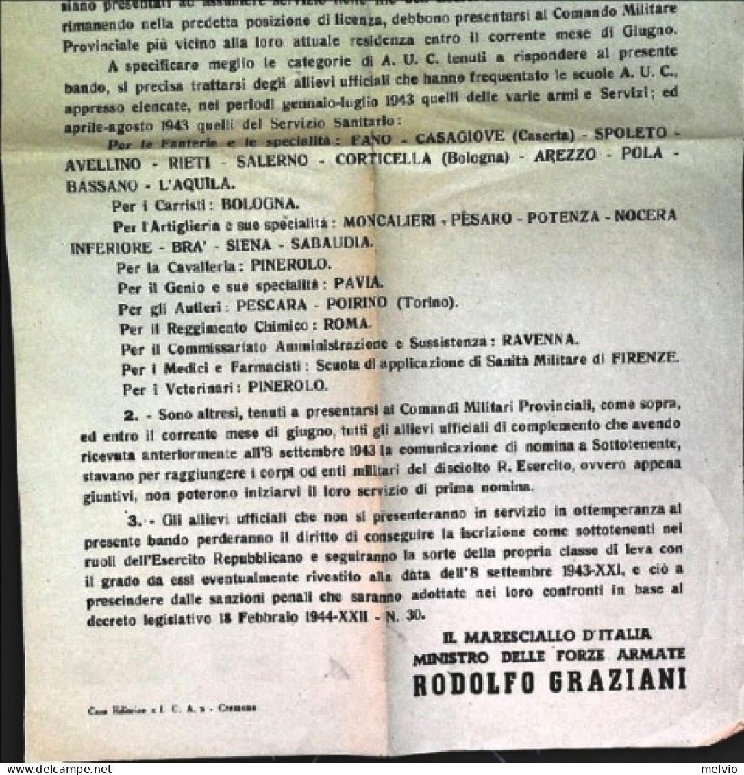 1944-bando Di Presentazione E Precettazione Di Allievi Ufficiali Di Complemento  - Historische Dokumente