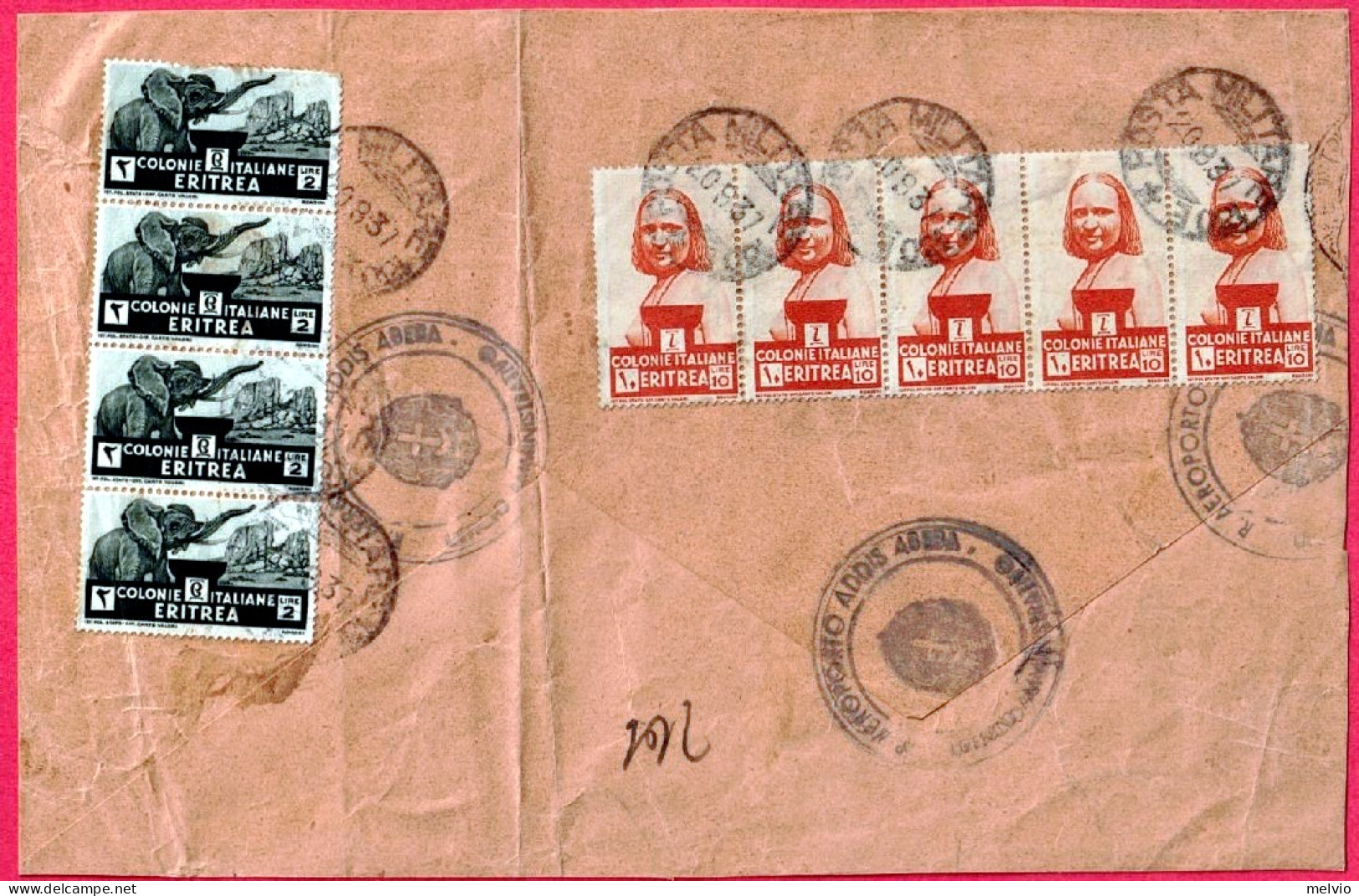 1937-Eritrea Raccomandata Di Servizio Dall'aeroporto Addis Abeba Affrancata Stri - ...-1850 Préphilatélie