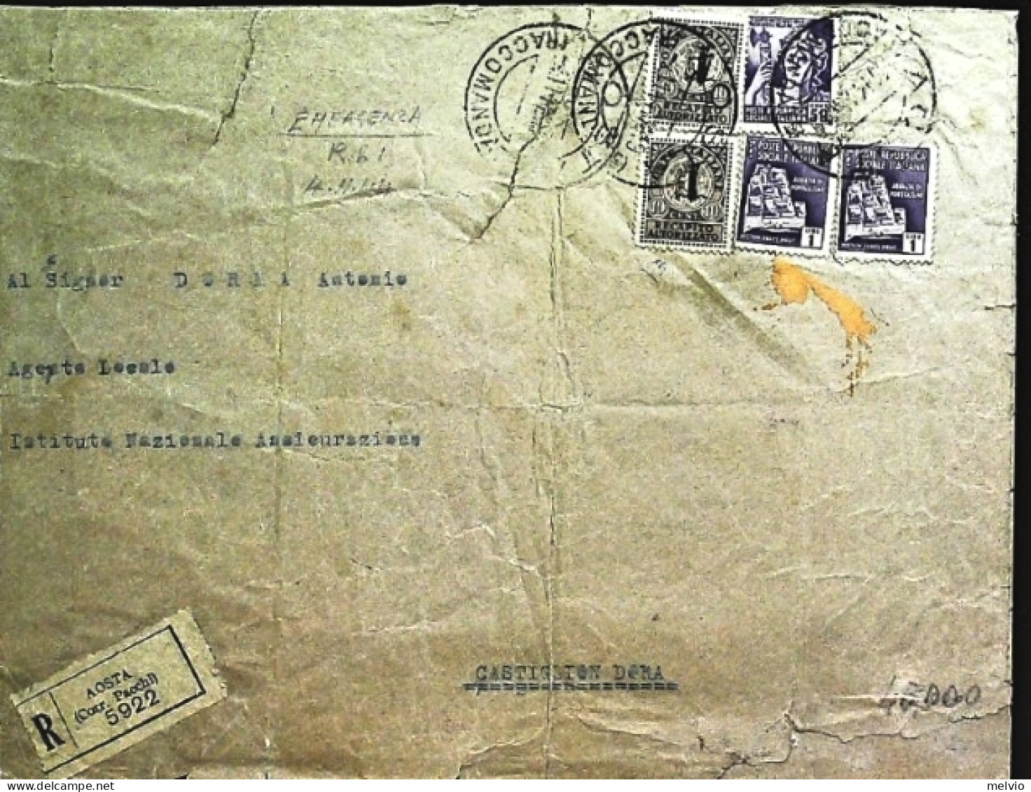 1944-coppia Recapito Autorizzato 10c. Fascetto Su Gran Parte Di Bustone Raccoman - Marcophilie