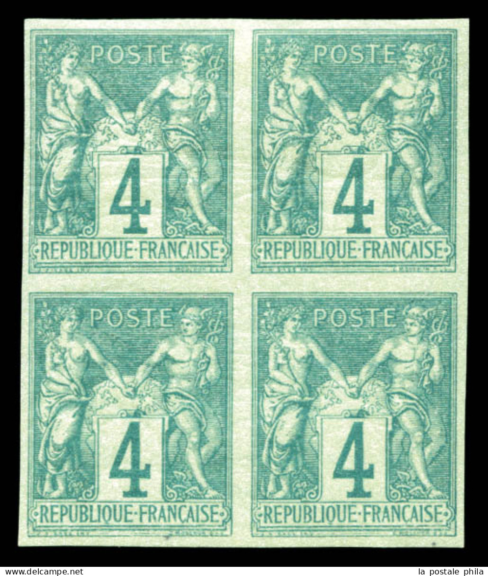 ** N°63a, 4c Vert Type I Non Dentelé En Bloc De Quatre (2ex*), TTB (certificat)  Qualité: ** - 1876-1878 Sage (Typ I)