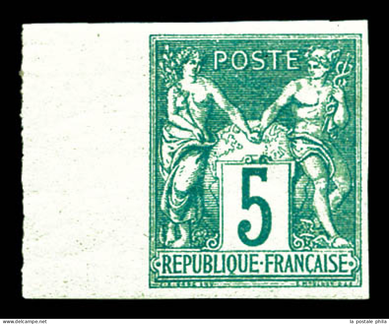 ** N°64a, 5c Vert Type I Non Dentelé, Bord De Feuille Latéral, SUP (signé Calves/certificat)  Qualité: ** - 1876-1878 Sage (Type I)