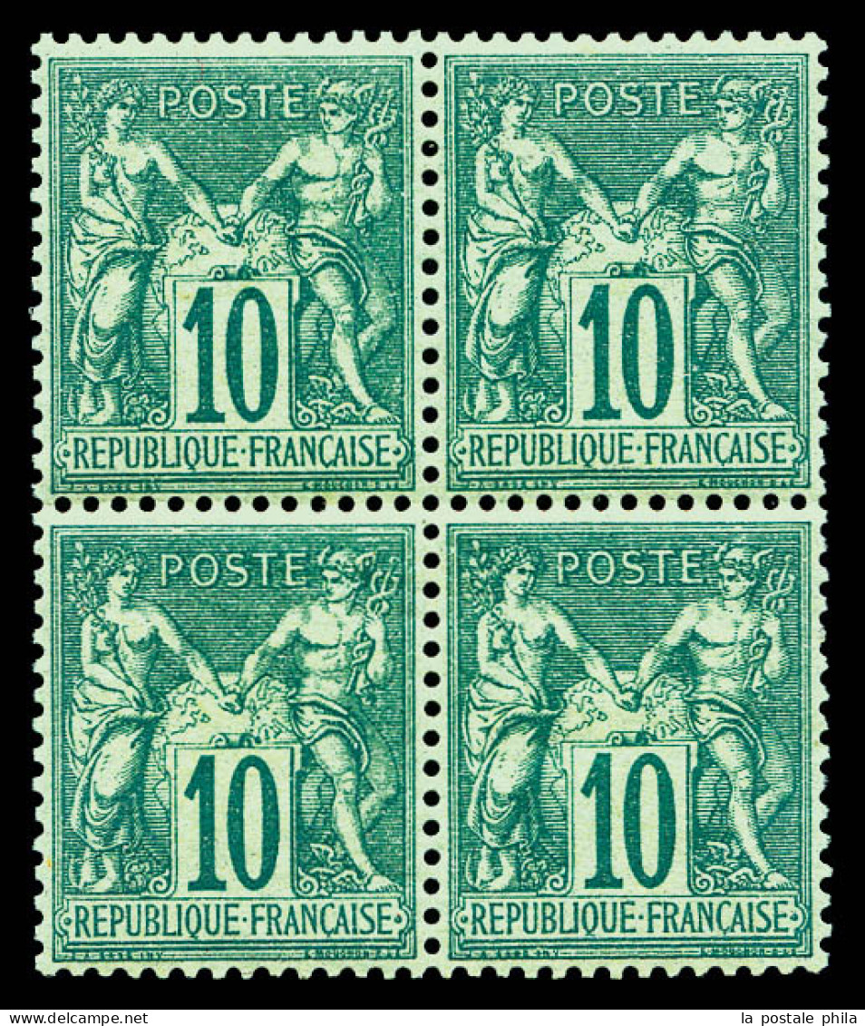 ** N°65, 10c Vert Type I En Bloc De Quatre, Centrage Parfait Et Fraîcheur Postale. SUPERBE. R.R.R. (certificat)  Qualité - 1876-1878 Sage (Type I)