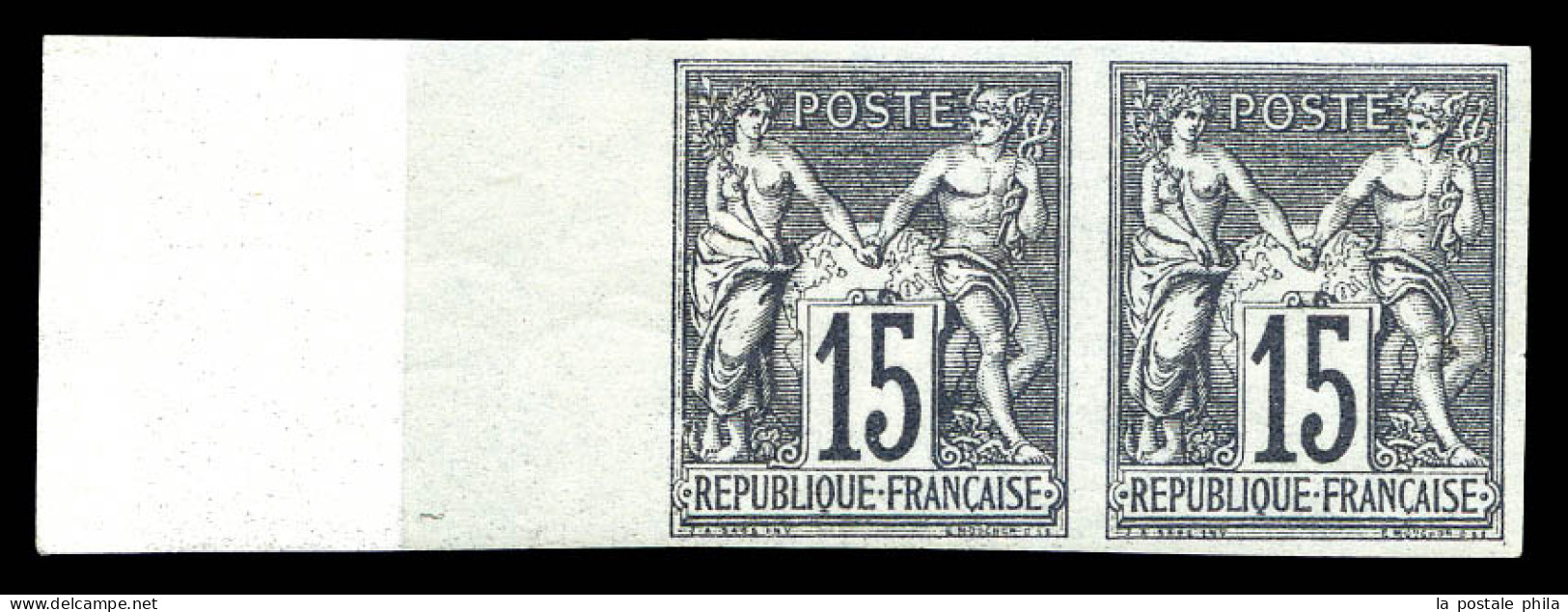 ** N°66a, 15c Gris Type I Non Dentelé En Paire (1ex*), Bord De Feuille Intégral Avec Fond De Sûreté, Fraîcheur Postale.  - 1876-1878 Sage (Tipo I)