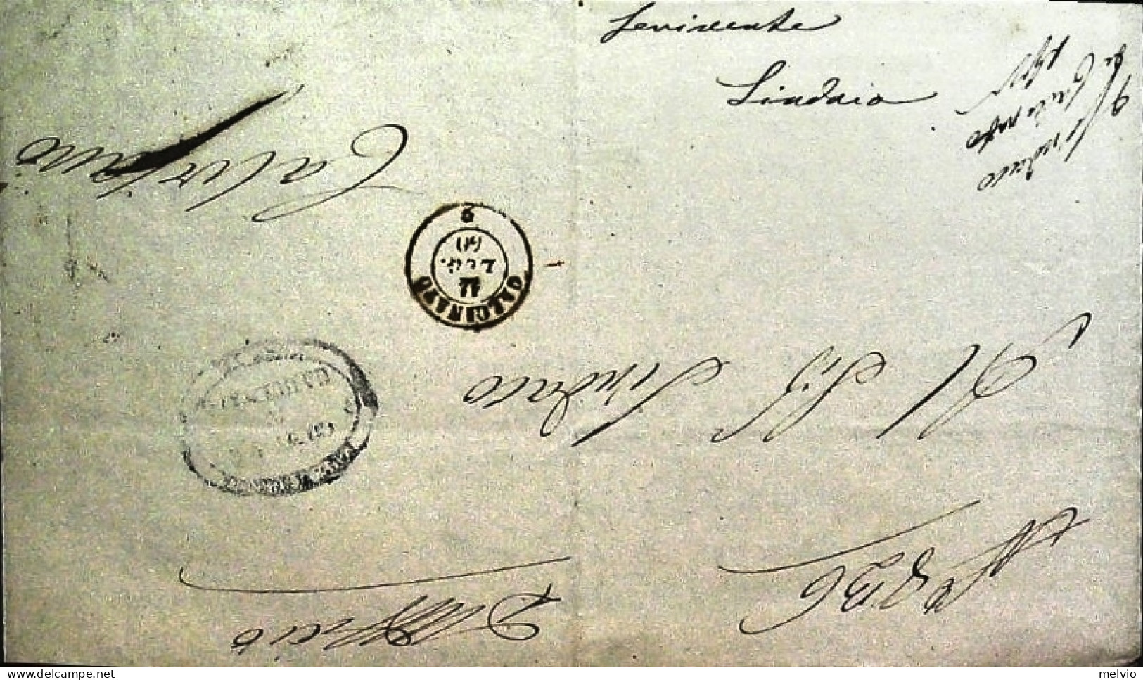 1850-piego Municipale Di Calcinato (Brescia) Con Annullo A Doppio Cerchio Dell'1 - 1. ...-1850 Vorphilatelie