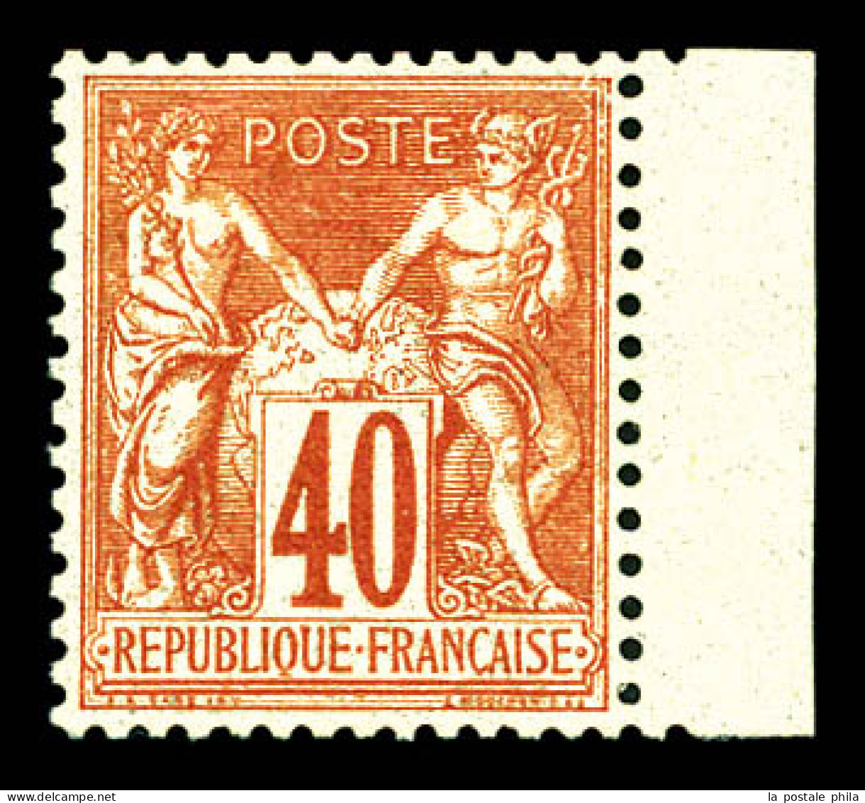 * N°70, 40c Rouge-orange Type I, Bord De Feuille, Très Bon Centrage. TTB (certificat)  Qualité: *  Cote: 900 Euros - 1876-1878 Sage (Typ I)