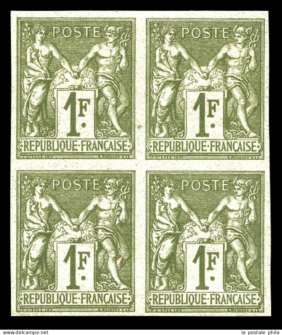 ** N°72a, 1f Bronze Type I Non Dentelé En Bloc De Quatre (2ex*), Fraîcheur Postale. SUP (signé Calves/certificat)  Quali - 1876-1878 Sage (Type I)