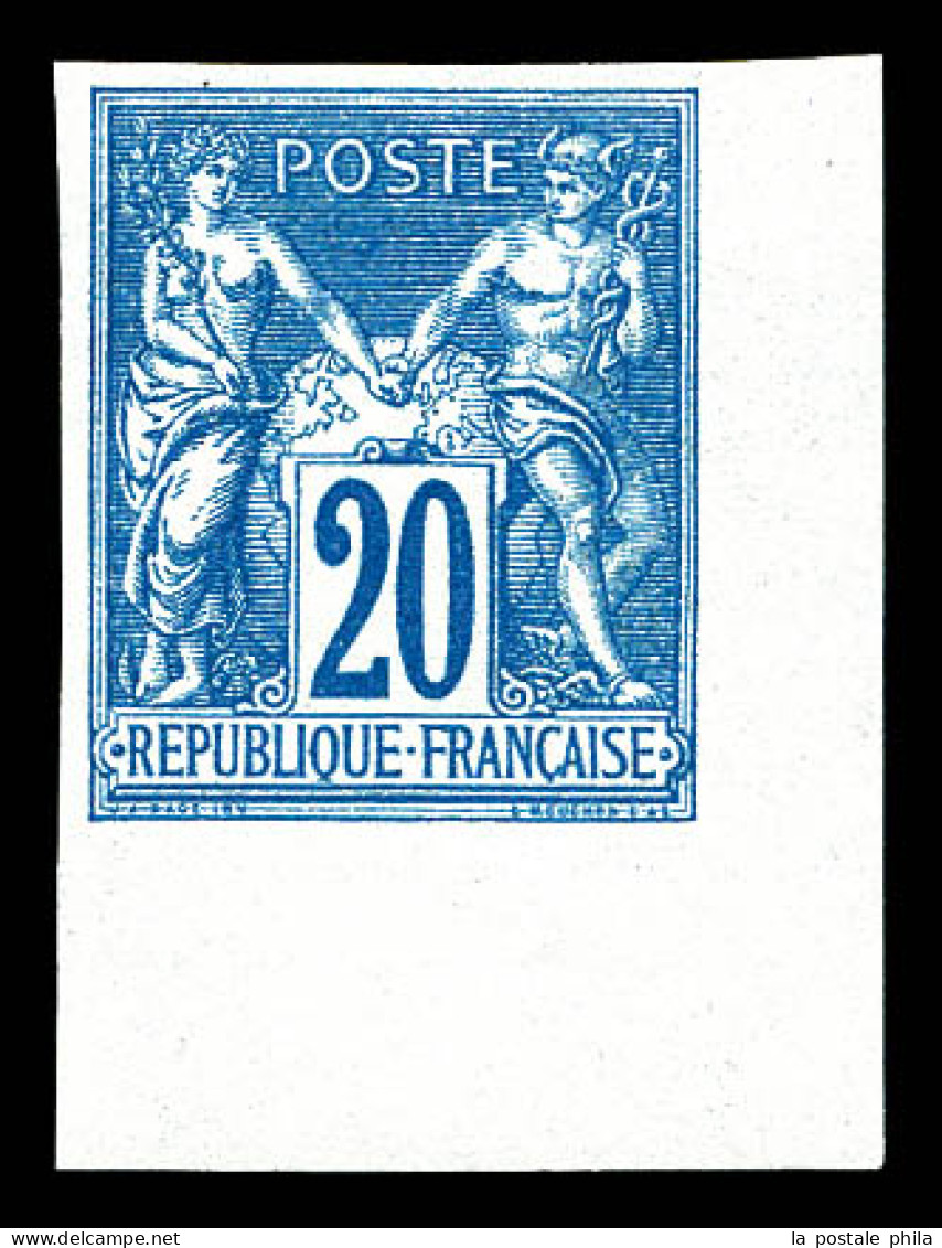 ** N°73a, Non émis, 20c Bleu Sur Turquoise Type II, Coin De Feuille Latéral, Fraîcheur Postale, SUP (certificat)  Qualit - 1876-1878 Sage (Typ I)