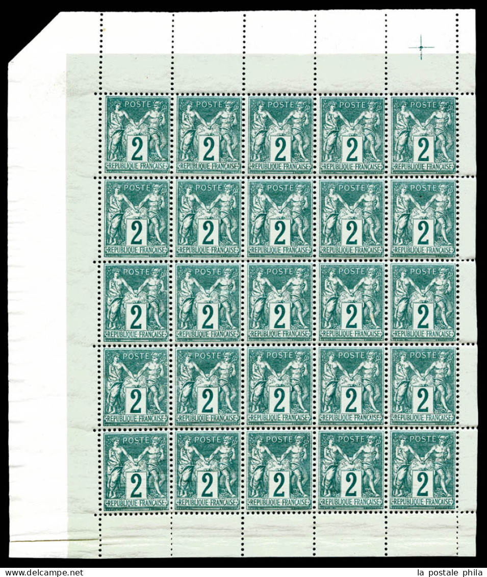 ** N°74, 2c Type II En Panneau De 25 Exemplaires, FRAÎCHEUR POSTALE, R.R.R (certificat)  Qualité: ** - 1876-1898 Sage (Tipo II)